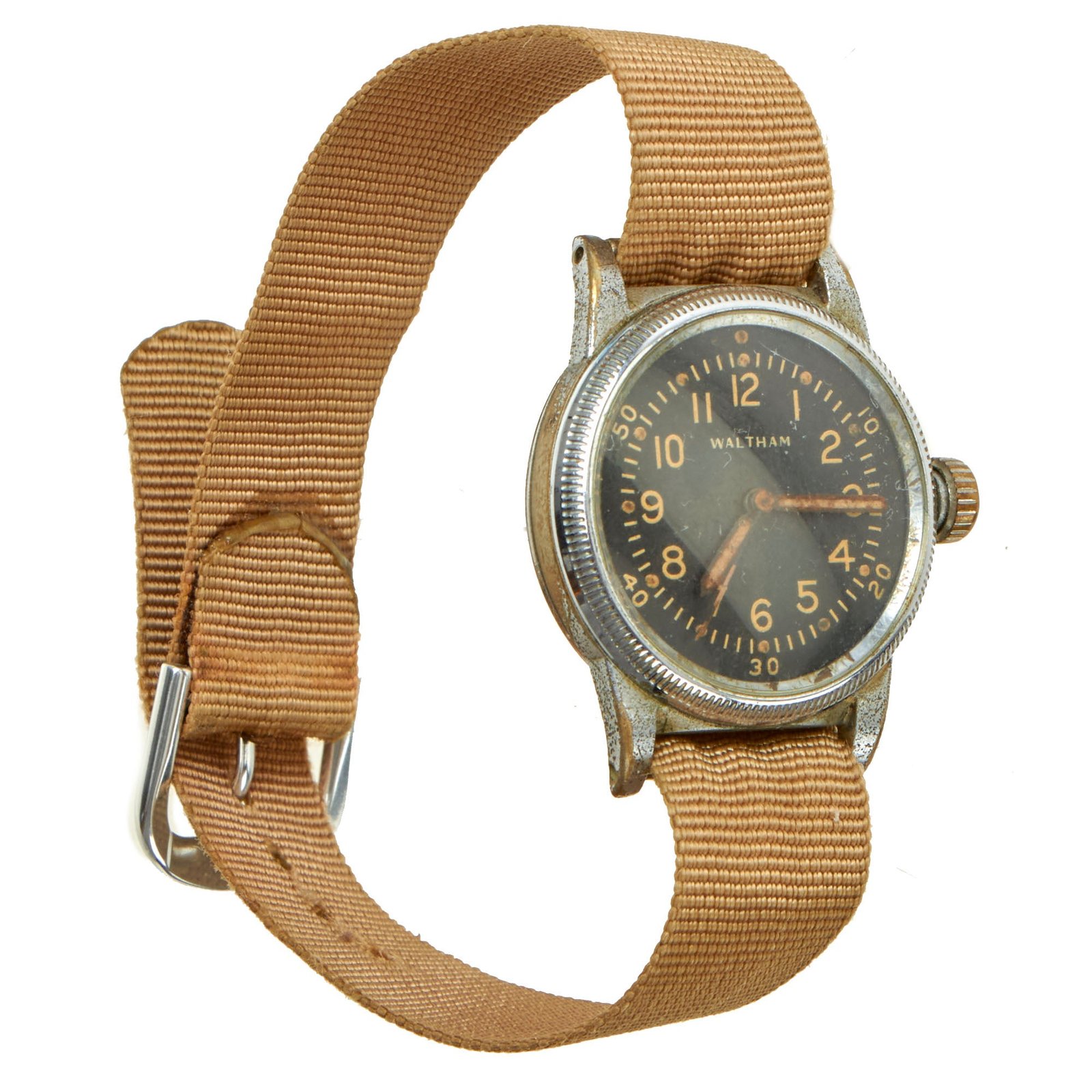 Buy Original U.S. WWII 1945 Dated Type A-11 US Army Wrist Watch by Waltham - Laundry Number Marked | Original Firearms Antique For Sale