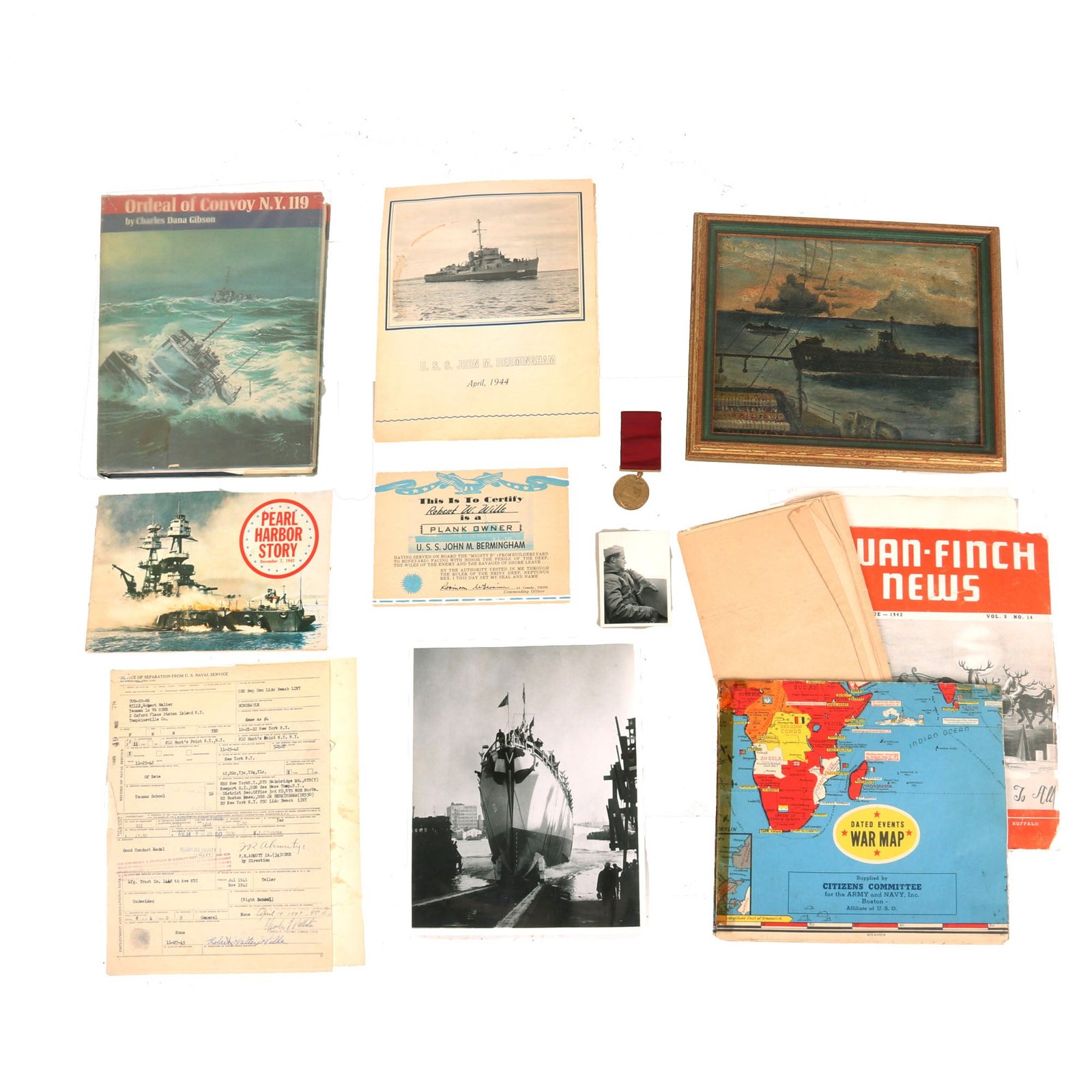 Buy Original U.S. WWII Navy Painting & Good Conduct Medal Group - Robert Walter Wille - Diary Map | Original Firearms Antique For Sale