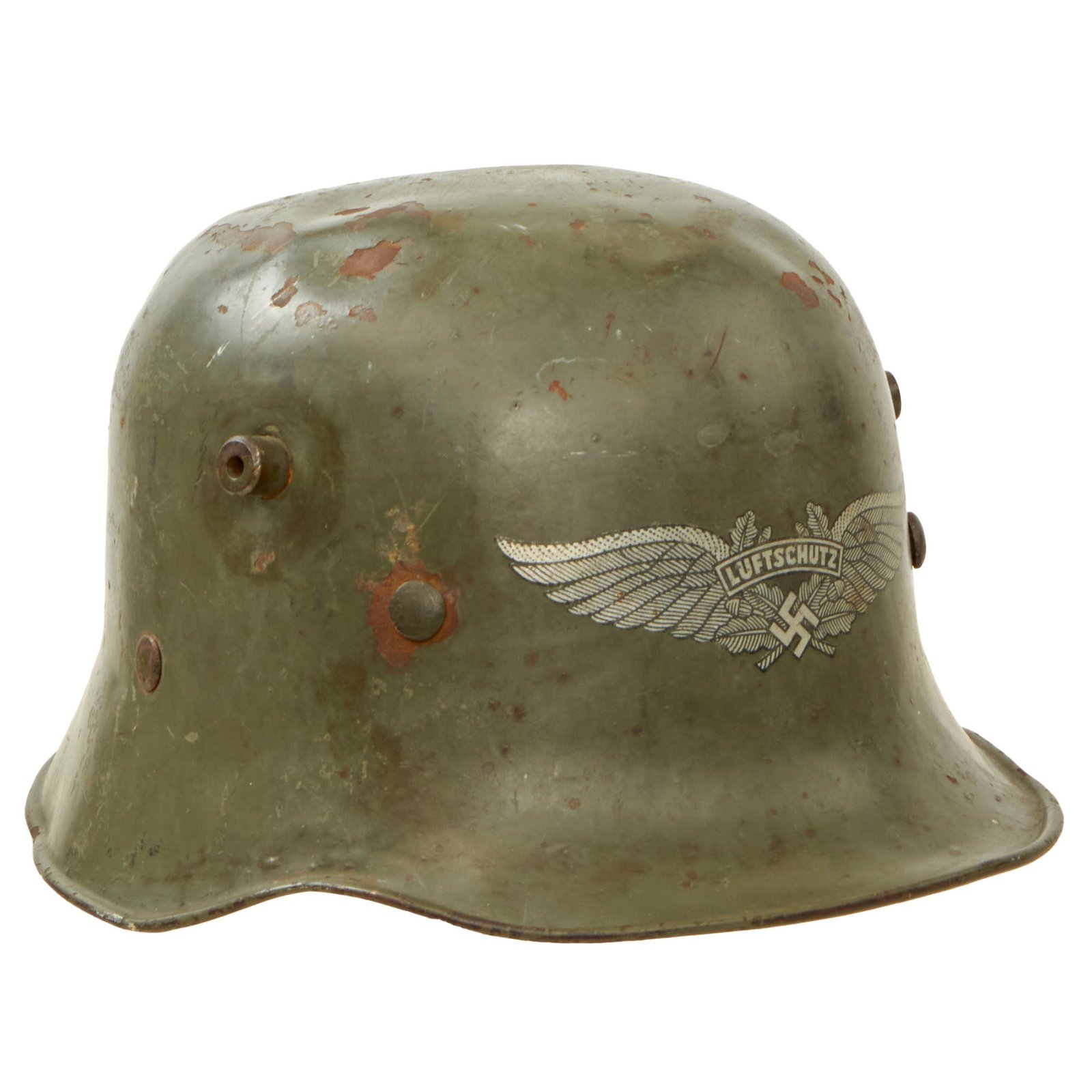 Buy Original Rare German Pre-WWII Luftschutz Civil Air Defense Commercial Stahlhelm Helmet with Liner & Chinstrap - Shell Size 66 | Original Firearms Antique For Sale
