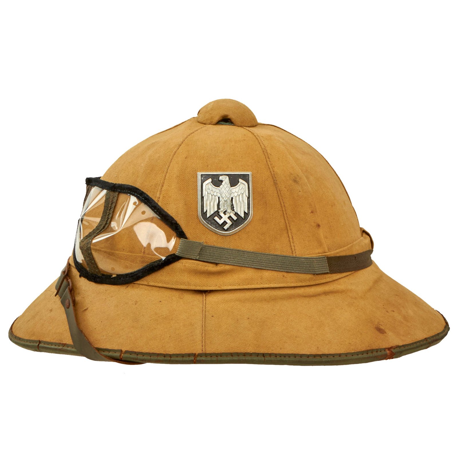 Buy Original German WWII Service Worn First Model DAK Afrikakorps Sun Helmet with Eye Shields - size 57 | Original Firearms Antique For Sale