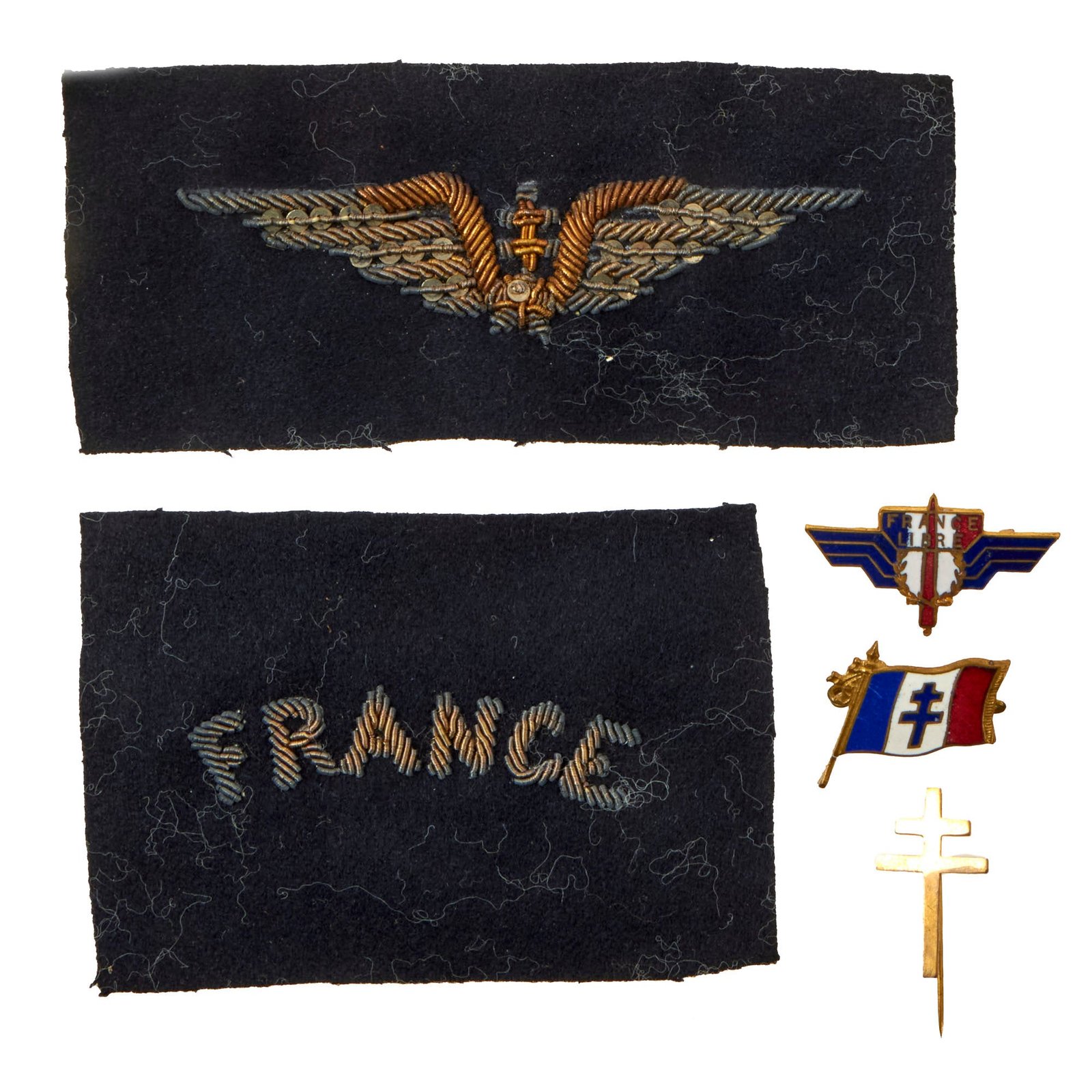 Buy Original French WWII French Serving Royal Air Force Bullion Insignia & Pilot’s Wings with FFI Pins | Original Firearms Antique For Sale