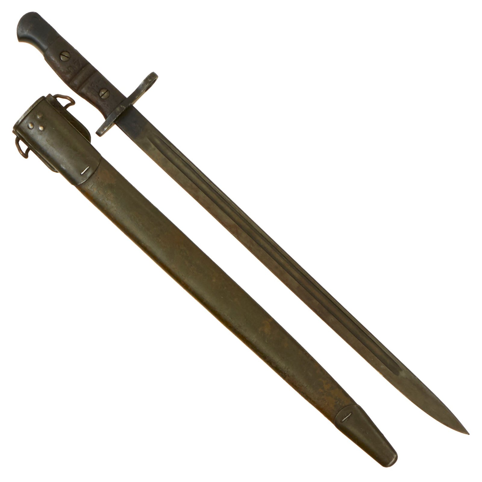 Buy Original U.S. WWI P1913 Enfield Rifle & Trench Gun Bayonet by Remington with Scarce First Pattern M1917 Maxim Patent Scabbard - Dated 1917 | Original Firearms Antique For Sale