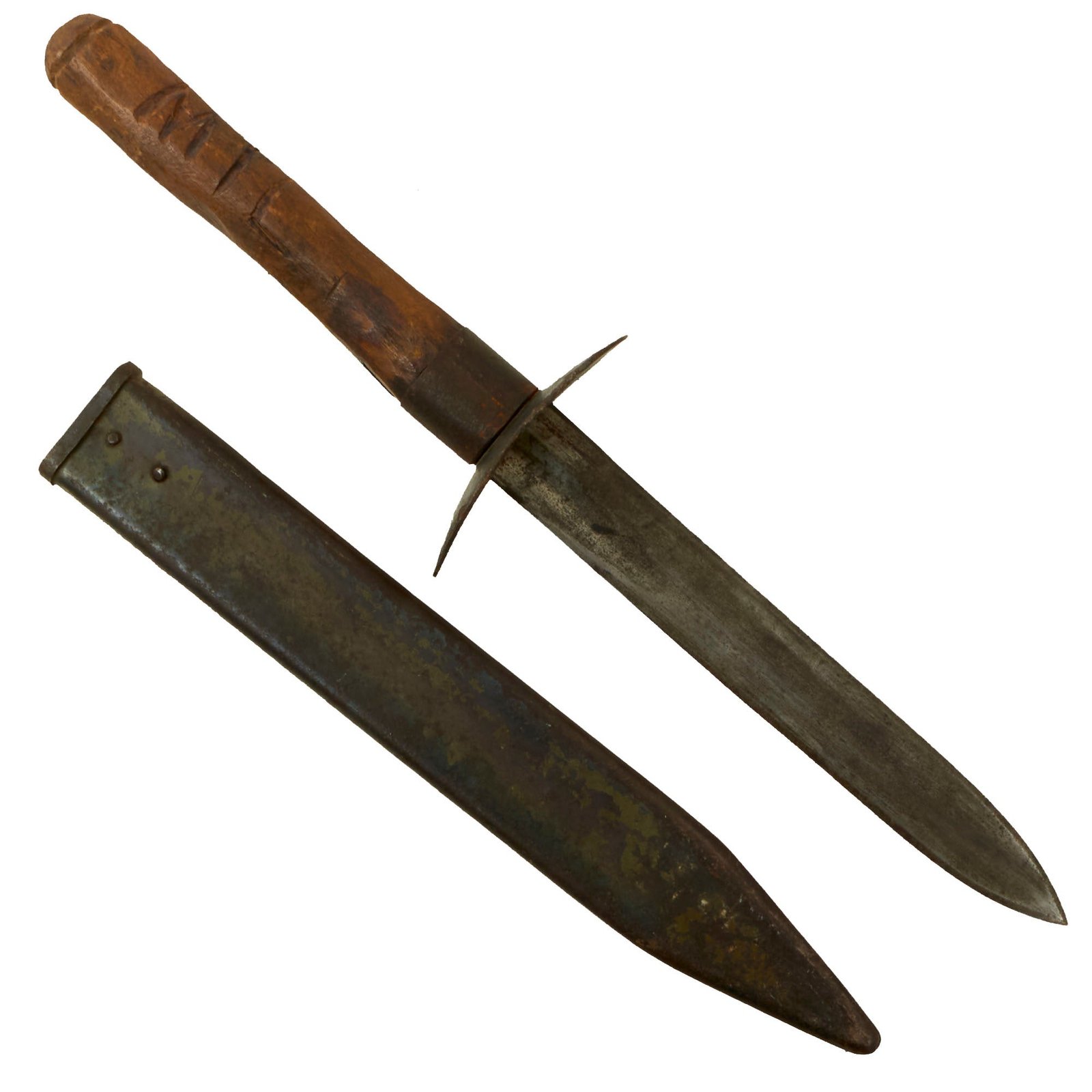 Buy Original Italian WWI Trench Knife Made from Recycled Vetterli Bayonet with Captured Austro-Hungarian Scabbard | Original Firearms Antique For Sale