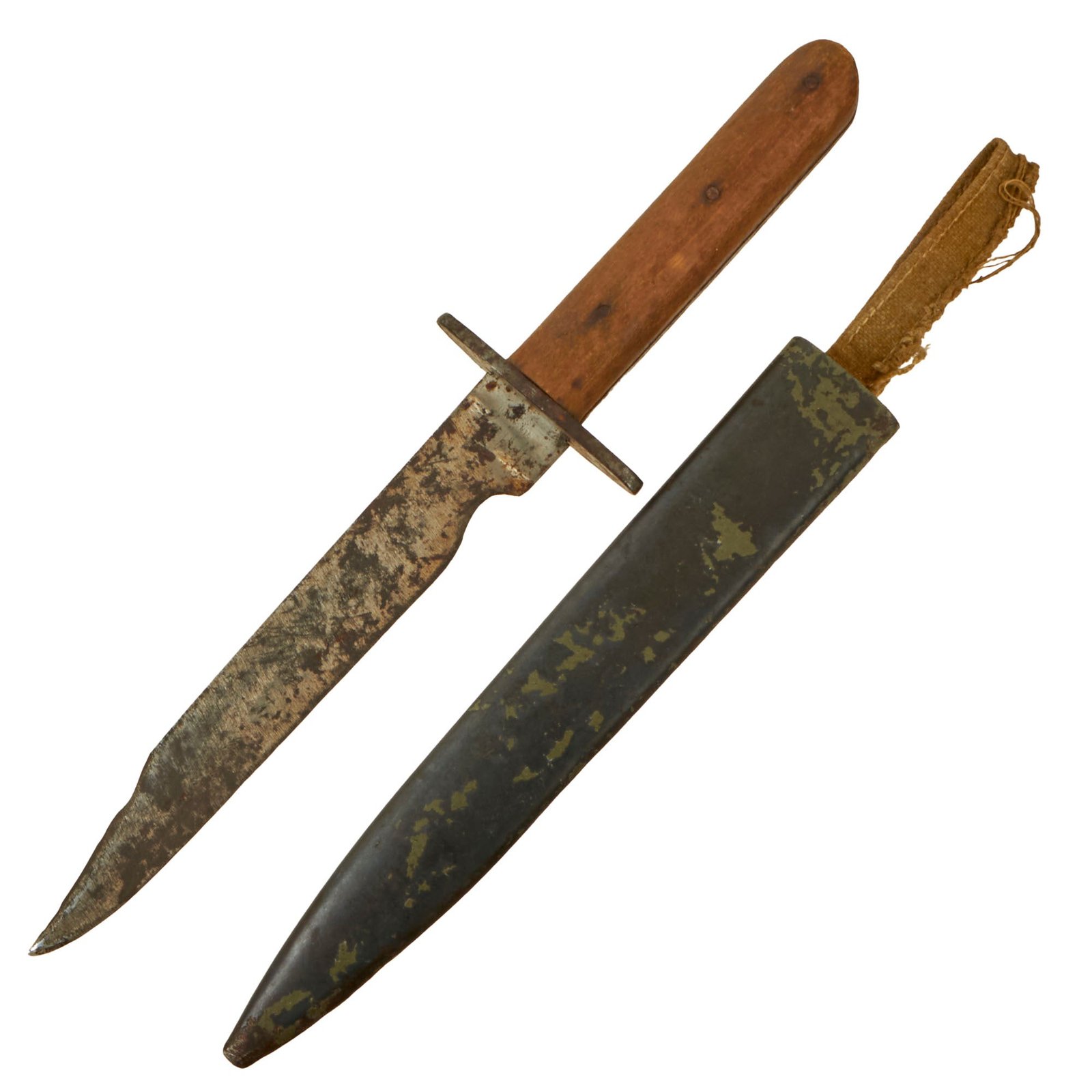 Buy Original WWI Austro-Hungarian Fighting Knife with Modified “Bowie” Blade by Wlaszlovits Stoćsz & Steel Scabbard with Canvas Ersatz Belt Loop | Original Firearms Antique For Sale