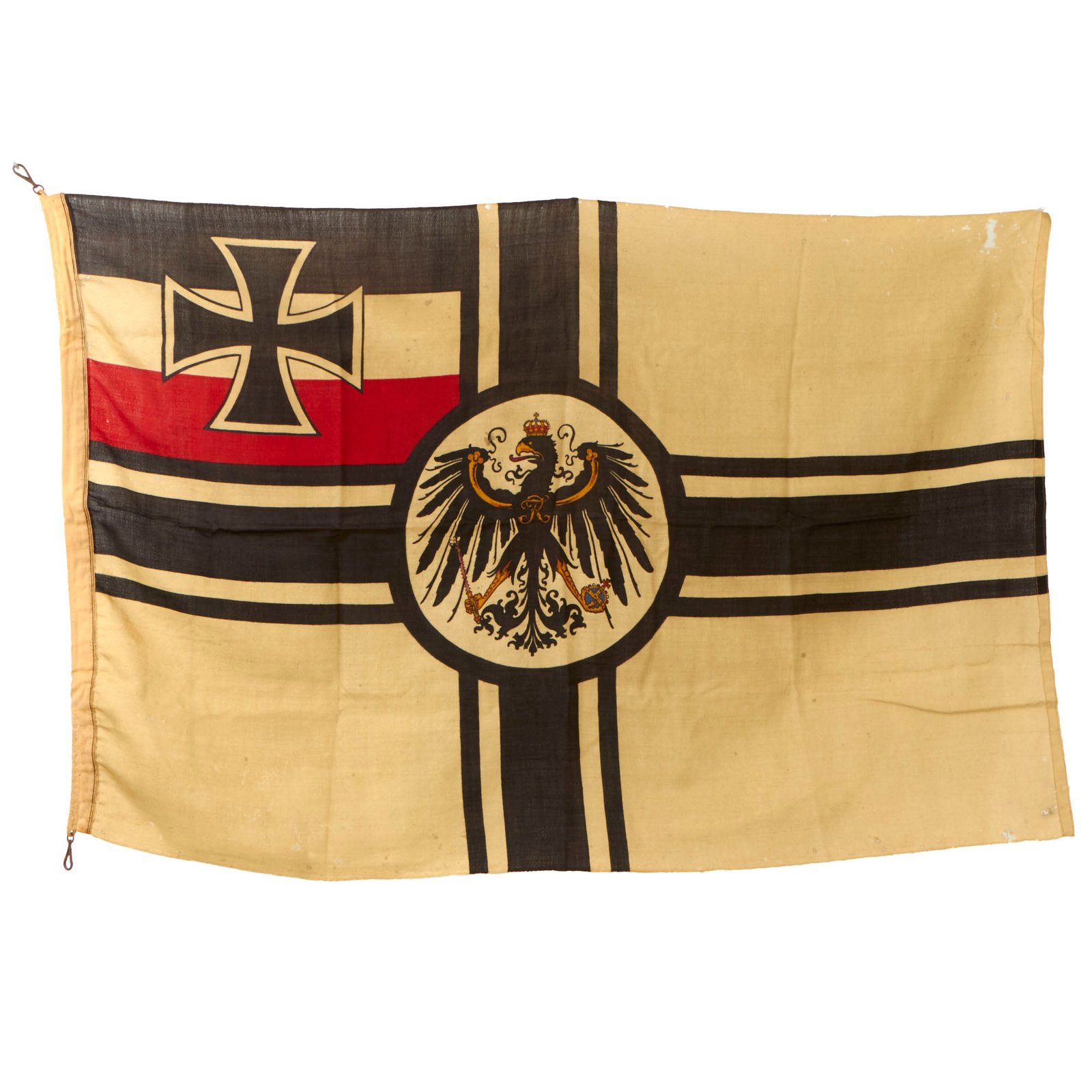 Buy Original Imperial German WWI Kaiserliche Marine Reichskriegsflagge War Ensign Battle Flag with Metal Attachment Hooks - 37 x 64” | Original Firearms Antique For Sale