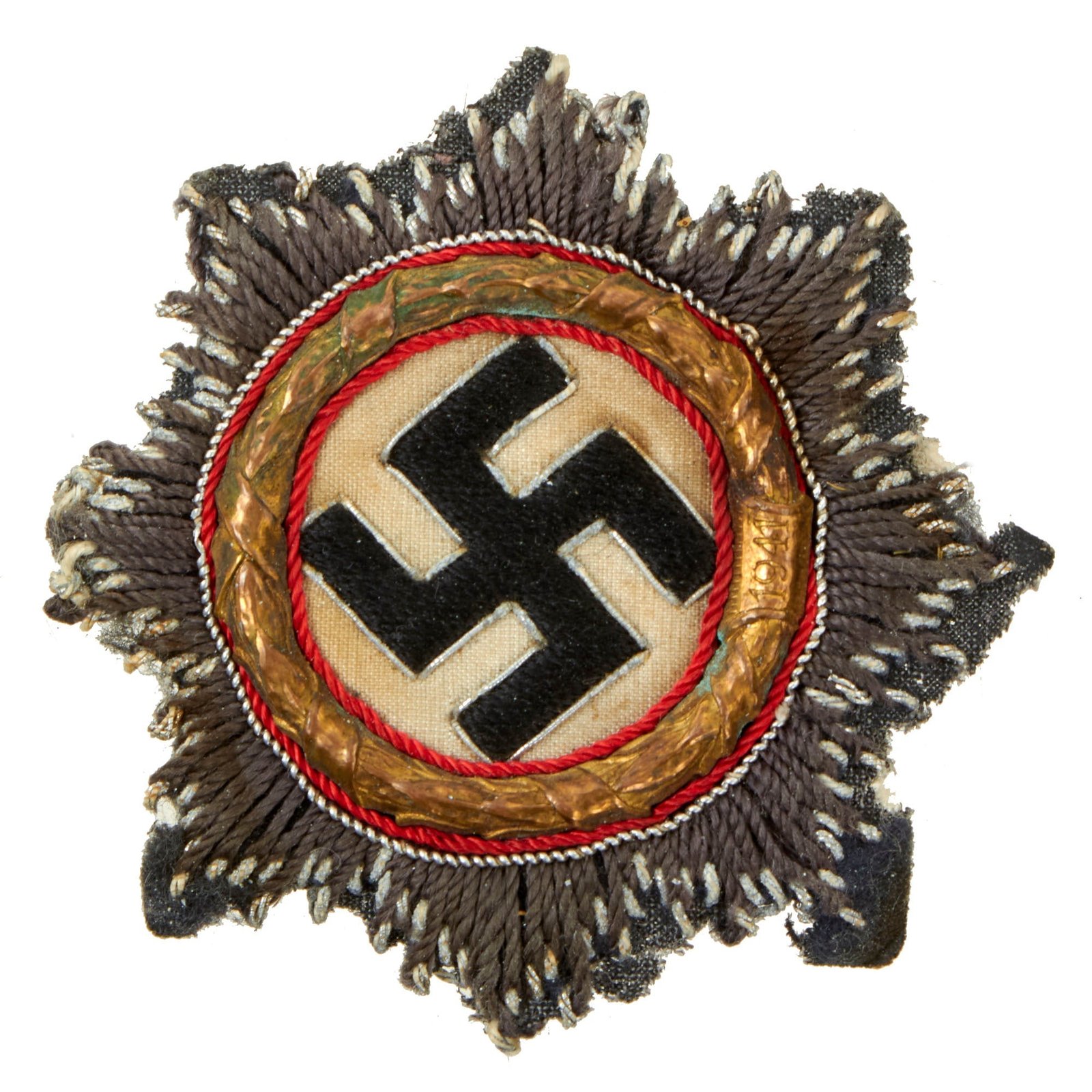 Buy Original German WWII Luftwaffe Gold 1941 German Cross Award Embroidered Cloth Badge in Blue | Original Firearms Antique For Sale