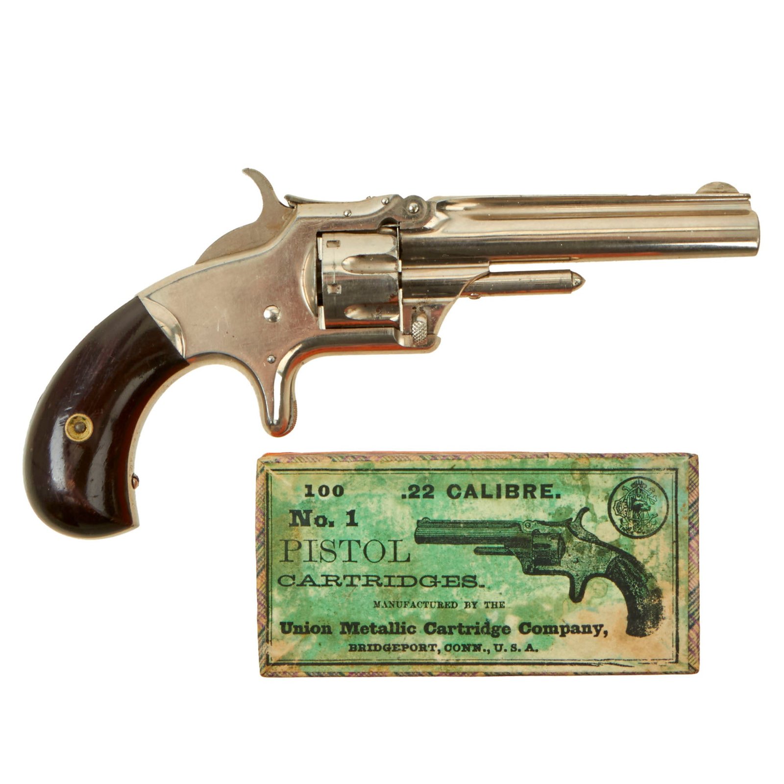 Buy Original Excellent U.S. Smith & Wesson Model 1 3rd Issue Nickel-Plated Presentation Revolver with Sealed 100 Rd. Box of Cartridges - Matching Serial 45553 | Original Firearms Antique For Sale