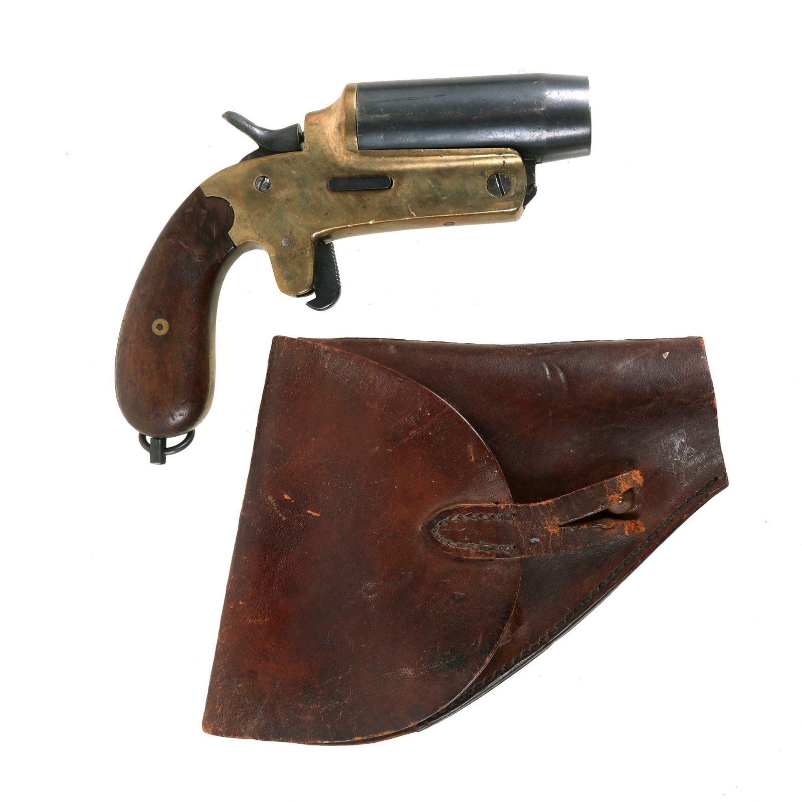 Buy Original Chilean Pre WWII German WWI Druckknopf Style Flare Pistol With Period Modified M1892 Lebel Revolver Leather Holster | Original Firearms Antique For Sale