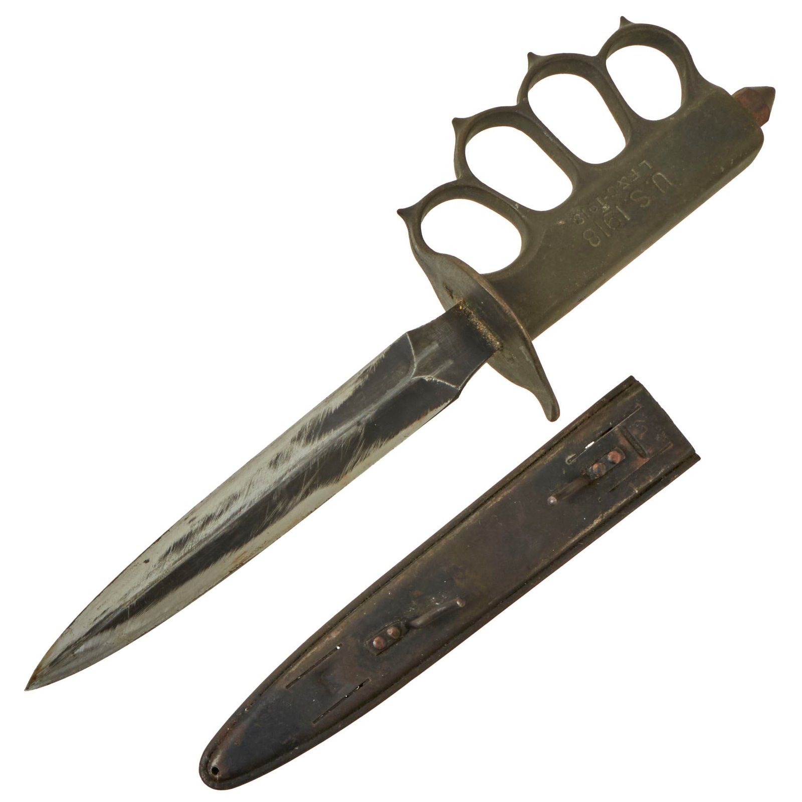 Buy Original U.S. WWI Model 1918 Mark I Trench Knife by L. F. & C. with Correct Steel Scabbard | Original Firearms Antique For Sale