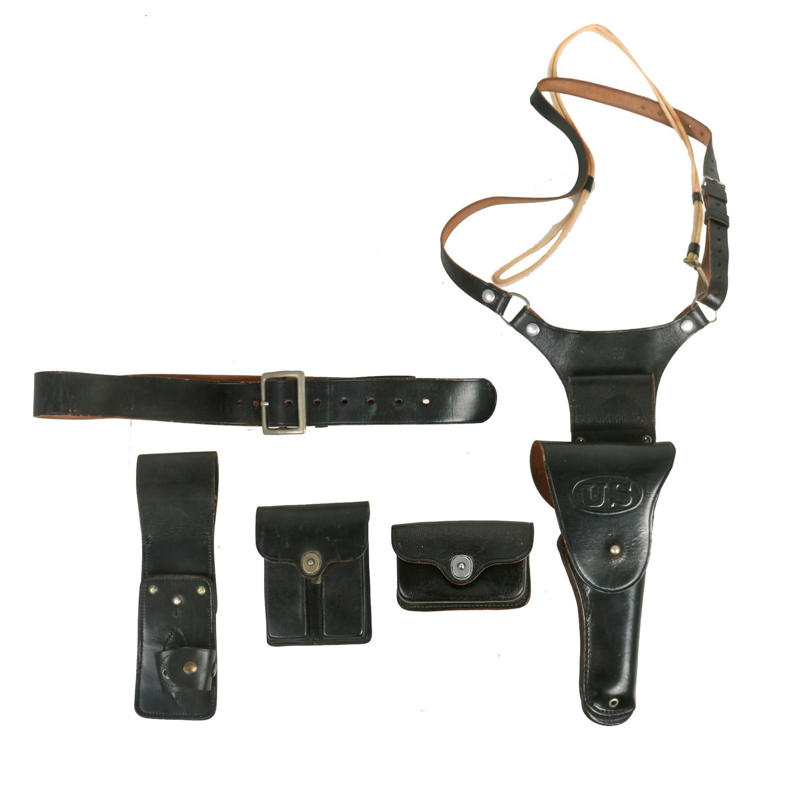 Buy Original U.S. Korean War Vietnam War Era Military Police MP Leather Holster and Belt Set | Original Firearms Antique For Sale