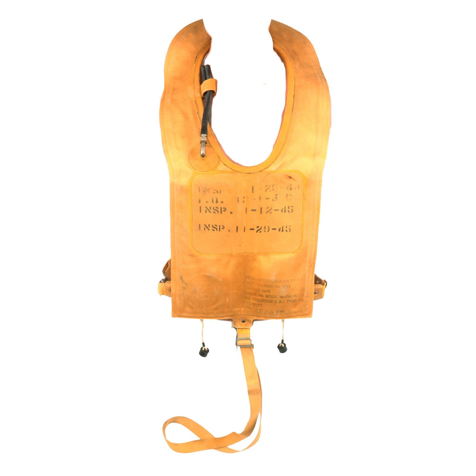 Buy Original U.S. WWII Mae West USAAF Pneumatic Life Vest by Firestone - Dated July 1943 with Inspections Through 1945 | Original Firearms Antique For Sale