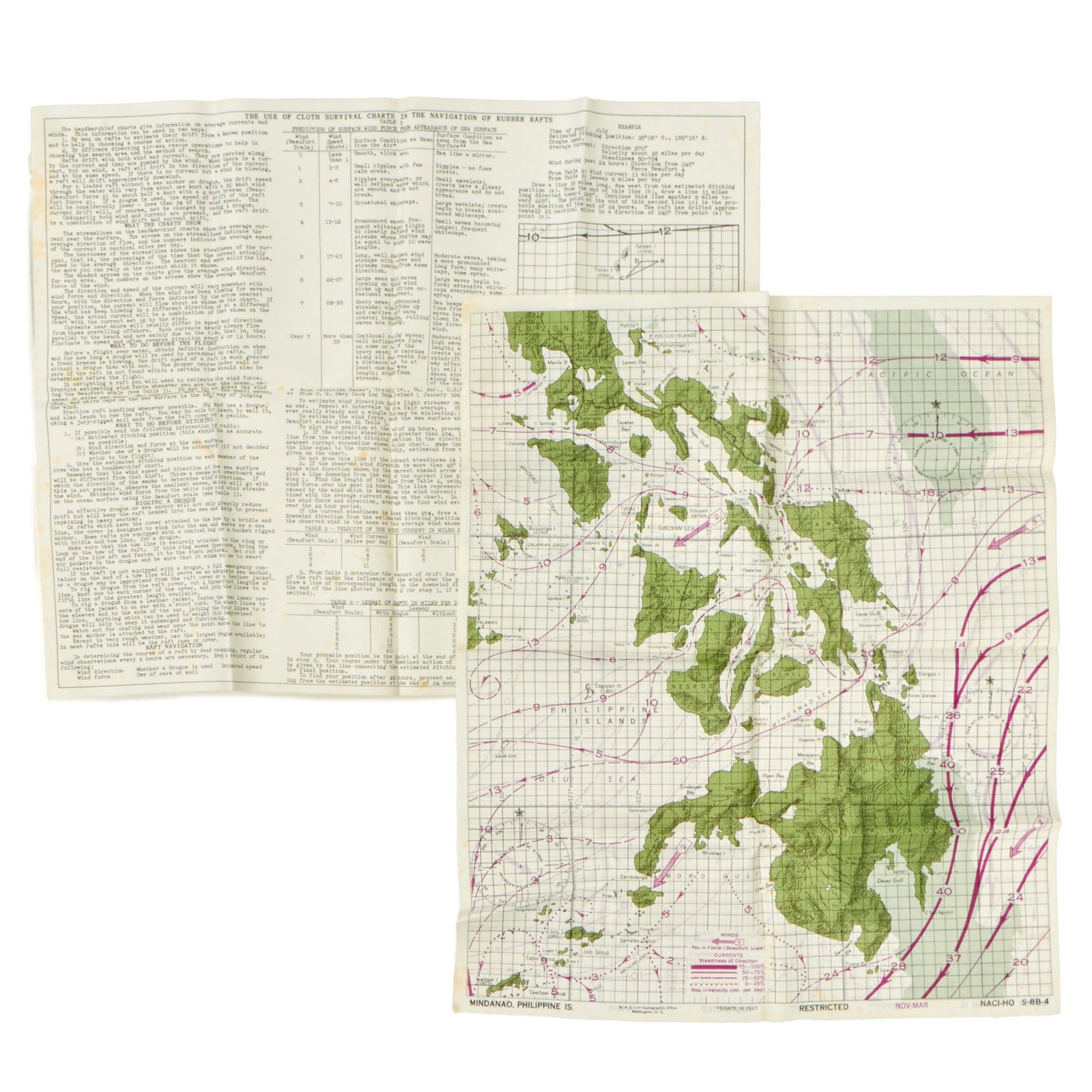 Buy Original U.S. WWII U.S. Navy Silk Lifeboat Survival Double-Sided Map Set - Philippine Islands and Taiwan & Instruction Sheet | Original Firearms Antique For Sale