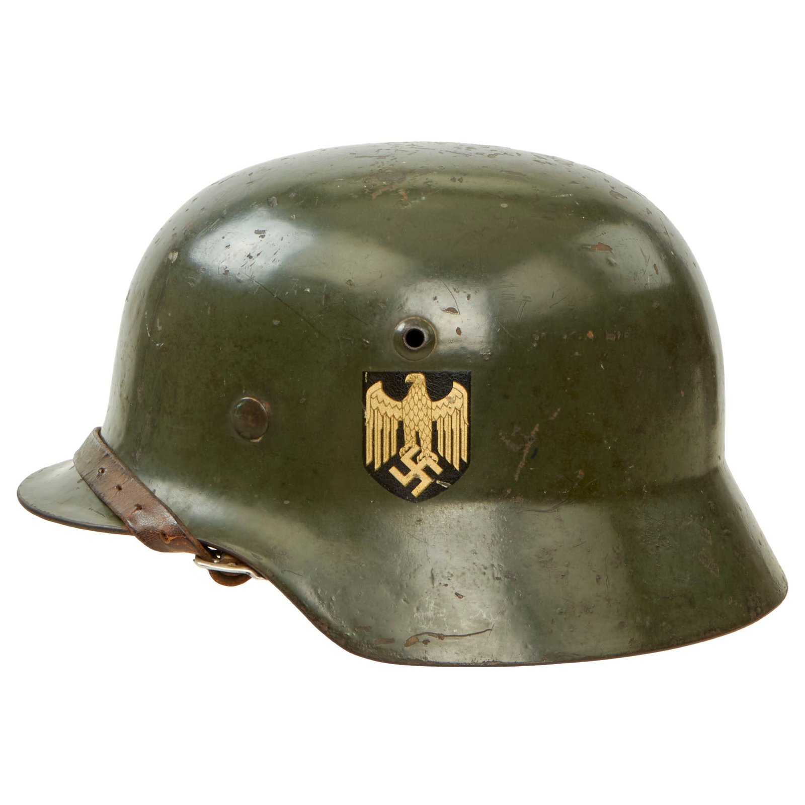 Buy Original Rare Early German WWII Named Army Heer M35 Double Decal Helmet with Liner & Chinstrap - Stamped SESt64 | Original Firearms Antique For Sale