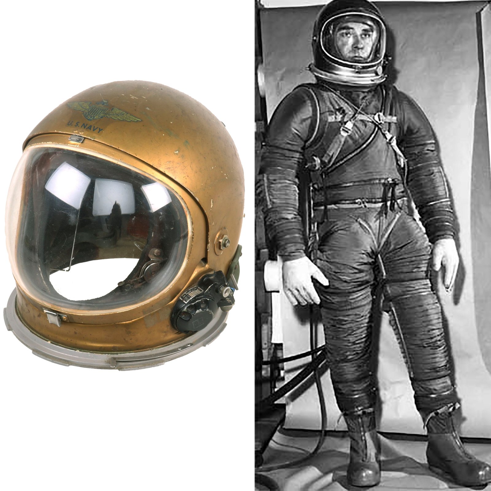 Buy Original U.S. 1950s Navy High Altitude Full Pressure MK II MOD. 1 Flight Helmet with Visor - NASA Mercury Program | Original Firearms Antique For Sale