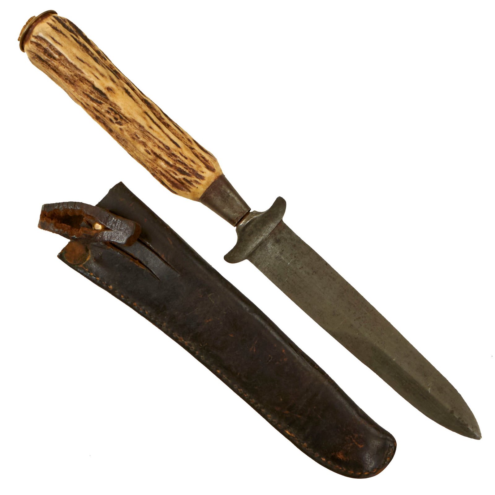 Buy Original German WWI Stag Handle Knife Captured & Modified by U.S. Soldier During WWII with Scabbard by Anton Wingen Jr. | Original Firearms Antique For Sale
