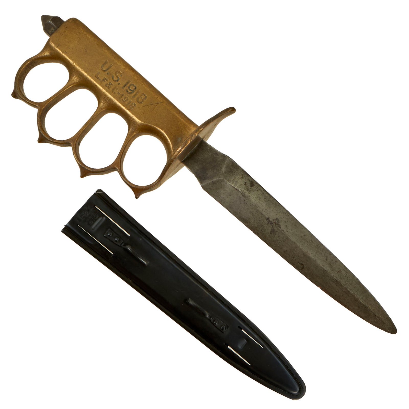 Buy Original U.S. WWI Model 1918 Mark I Trench Knife by L. F. & C. with Reproduction Scabbard | Original Firearms Antique For Sale