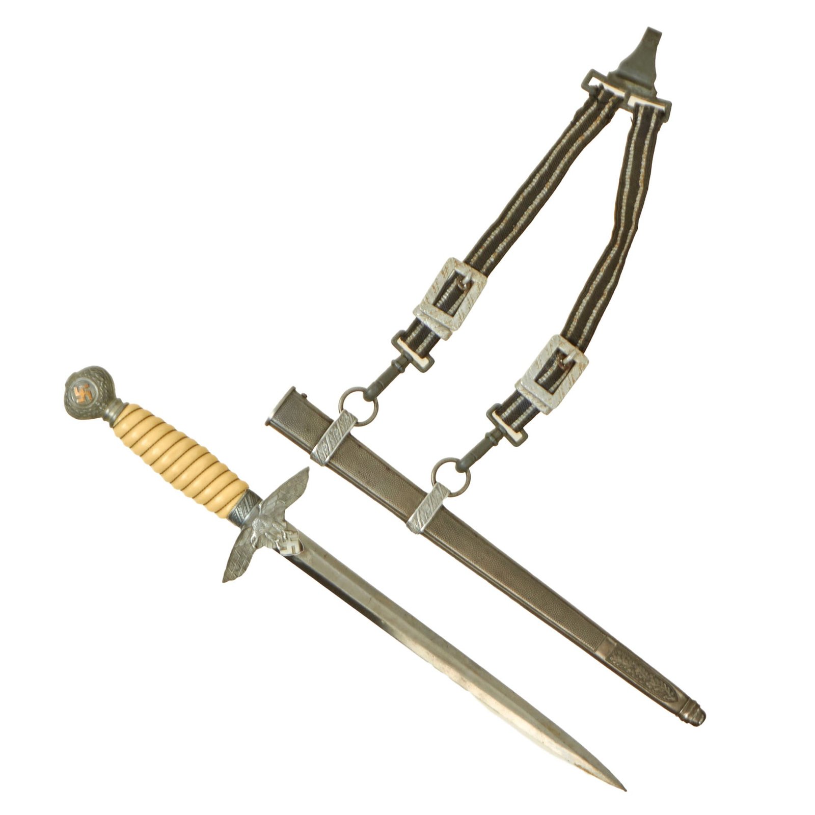 Buy Original WWII German 2nd Model Luftwaffe Dagger with Scabbard & Hanger by F. W. Assmann & Söhne - Unmarked Blade | Original Firearms Antique For Sale