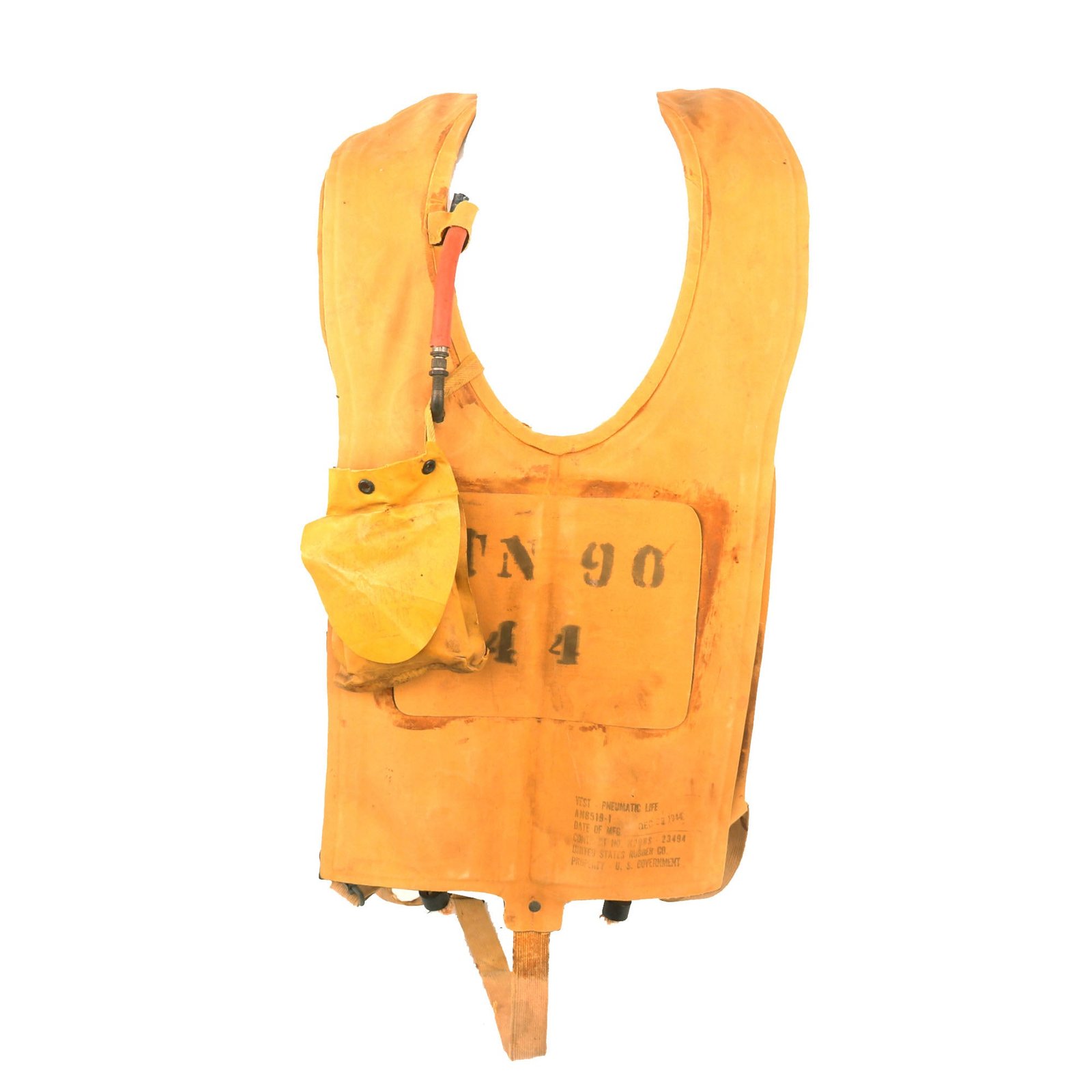 Buy Original U.S. WWII Navy Night Torpedo Squadron 90 Marked Mae West Pneumatic Life Vest with Dye Marker by United States Rubber Company - Dated December 1944 | Original Firearms Antique For Sale