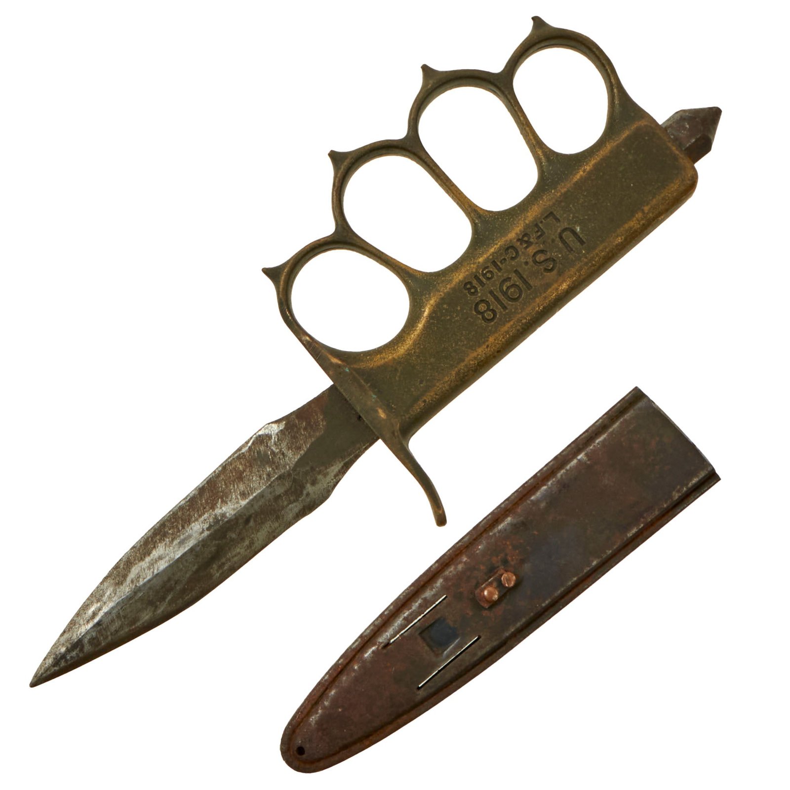 Buy Original U.S. WWI Cut-Down Model 1918 Mark I Trench Knife by L. F. & C. with Matching Cut-Down Steel Scabbard | Original Firearms Antique For Sale