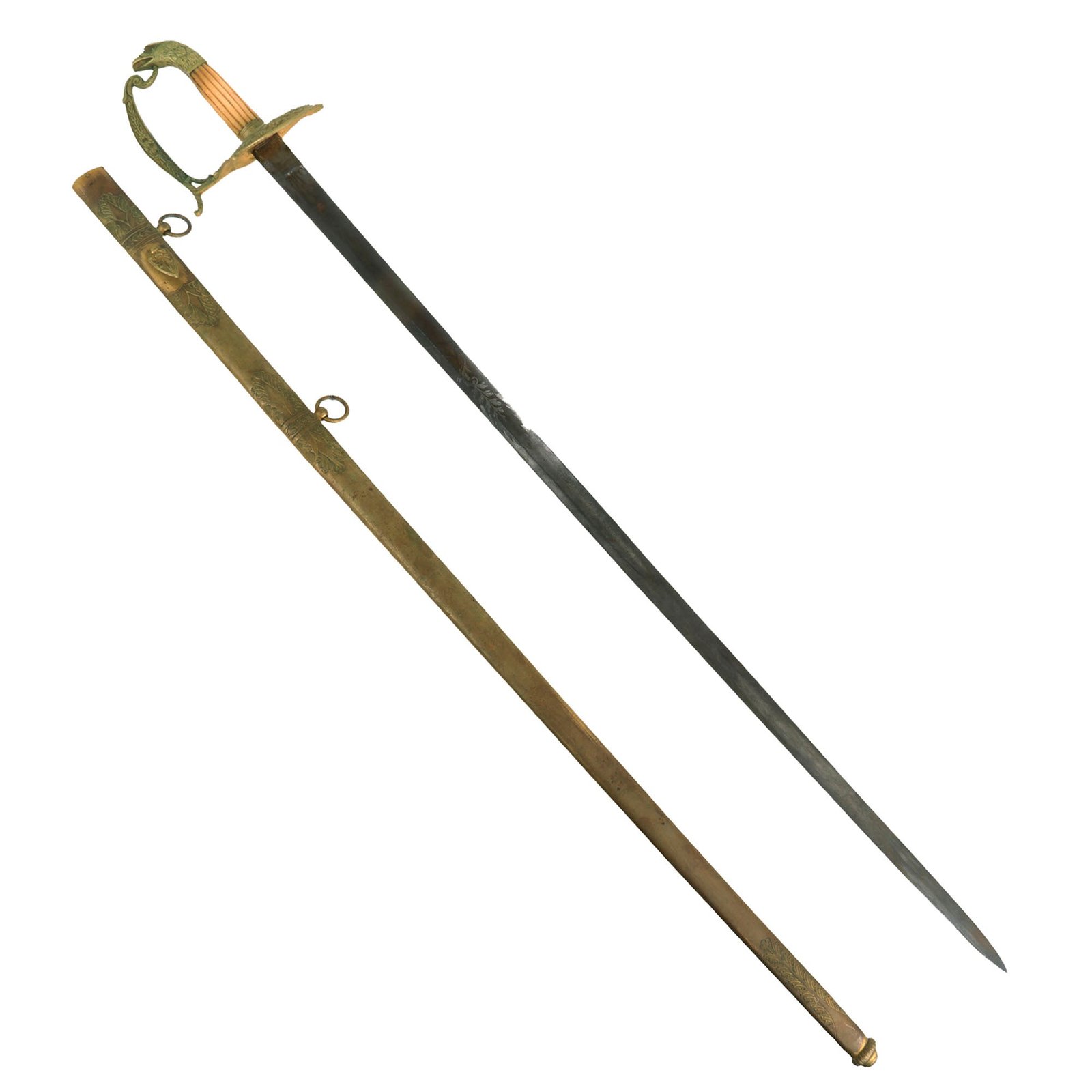 Buy Original U.S. M1830 Officer's Etched Eagle Head Pommel Sword by Horstmann with Ribbed Bone Grip & Brass Scabbard | Original Firearms Antique For Sale