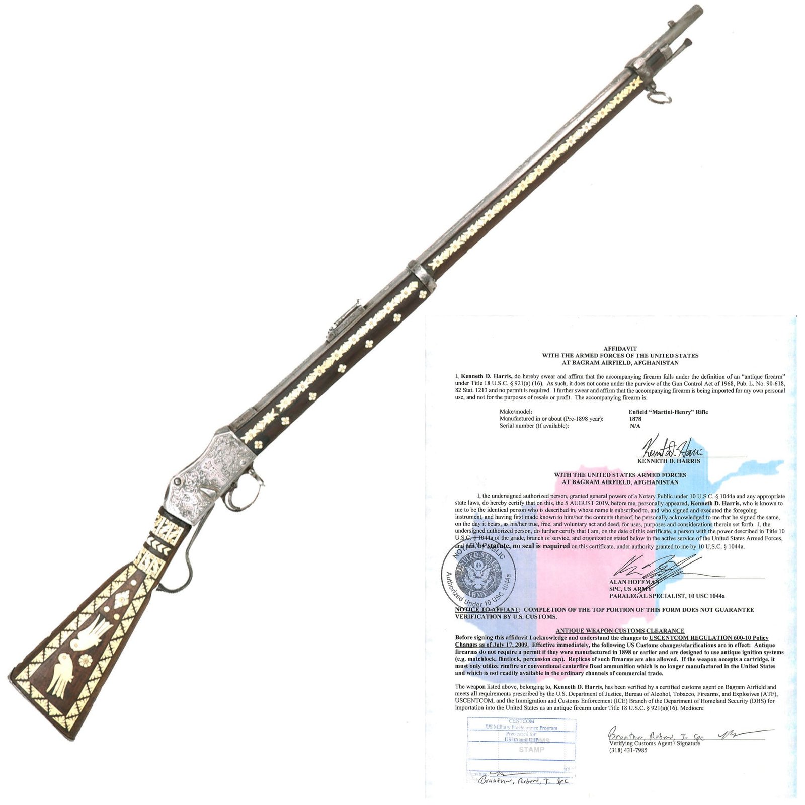 Buy Original British P-1876 Martini-Henry MkII Rifle Dated 1878 with Bone Inlaid Stock and Engraved Metalwork - Documented USGI Afghanistan Bring Back | Original Firearms Antique For Sale