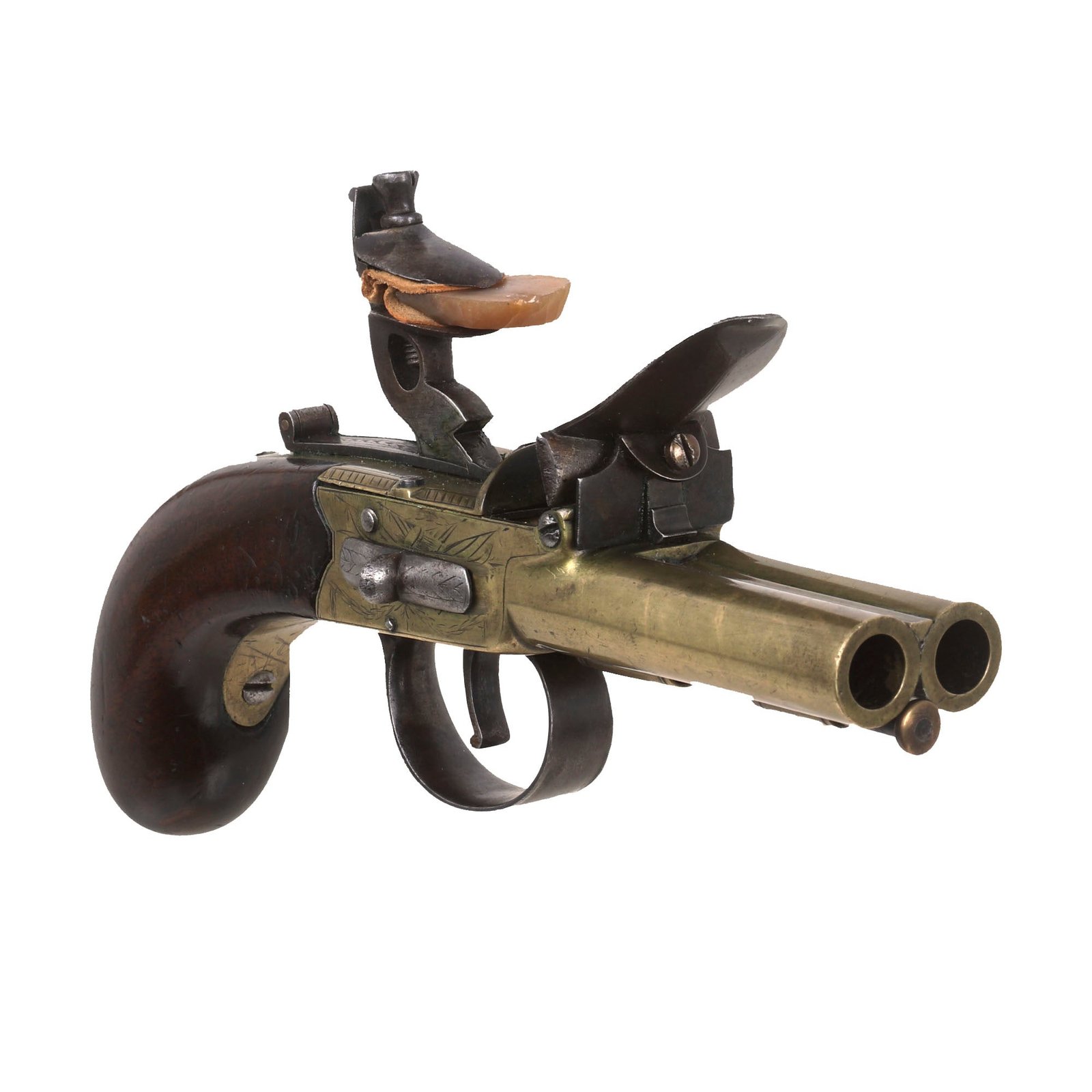 Buy Original 18th Century Brass Framed Double Barrel Flintlock Boxlock Pistol with Safety - circa 1790 | Original Firearms Antique For Sale