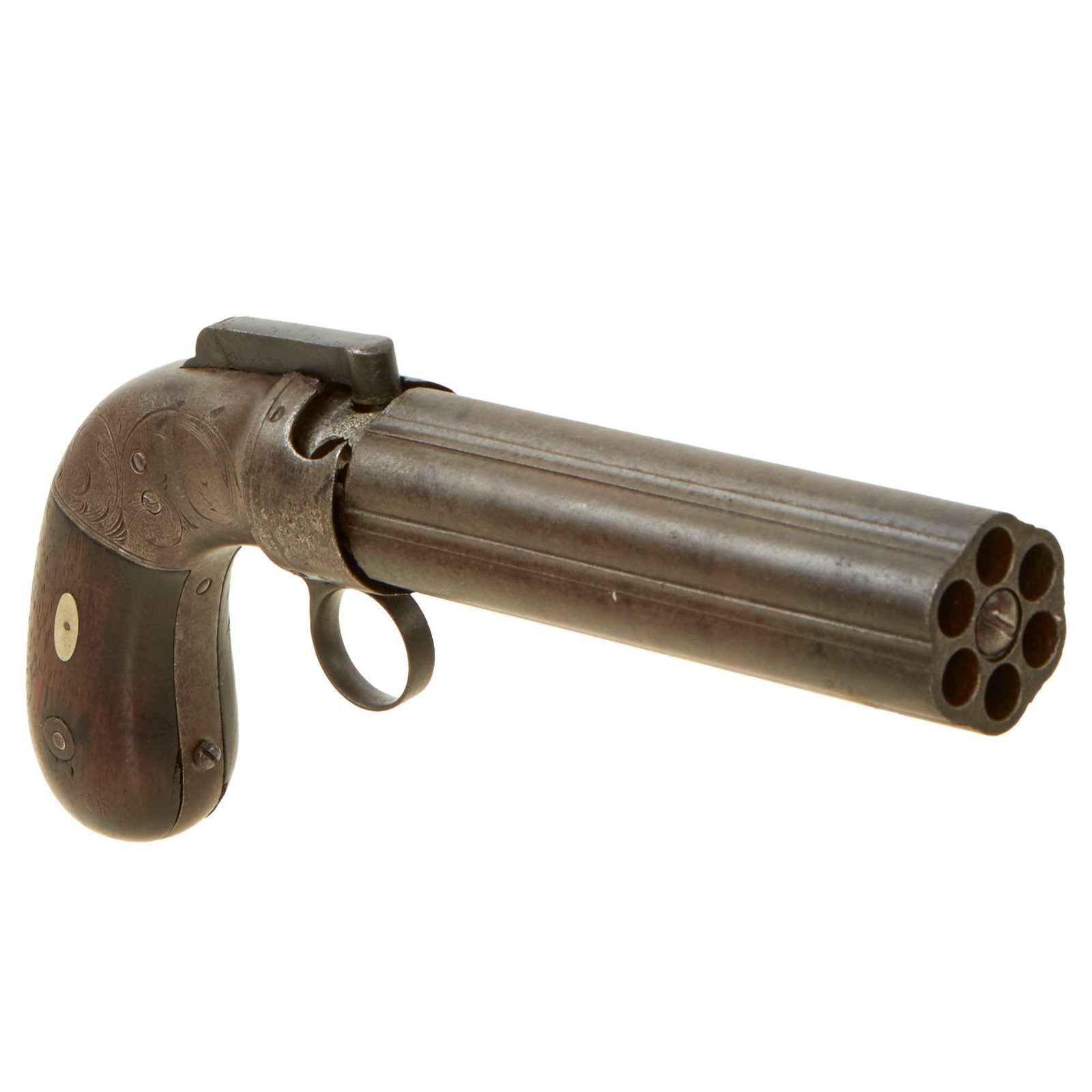 Buy Original U.S. Allen & Thurber of Norwich 1837 Patent Large .36cal Percussion Pepperbox Revolver with Ring Trigger - Matching Serial 75 | Original Firearms Antique For Sale