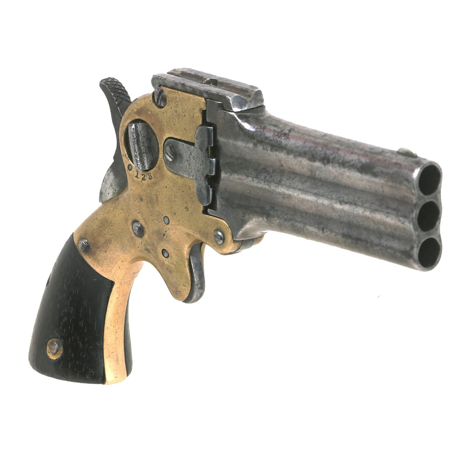 Buy Original U.S. Civil War Marston Brass Frame 3-Barreled .32RF Derringer Pistol - Serial 1891 | Original Firearms Antique For Sale