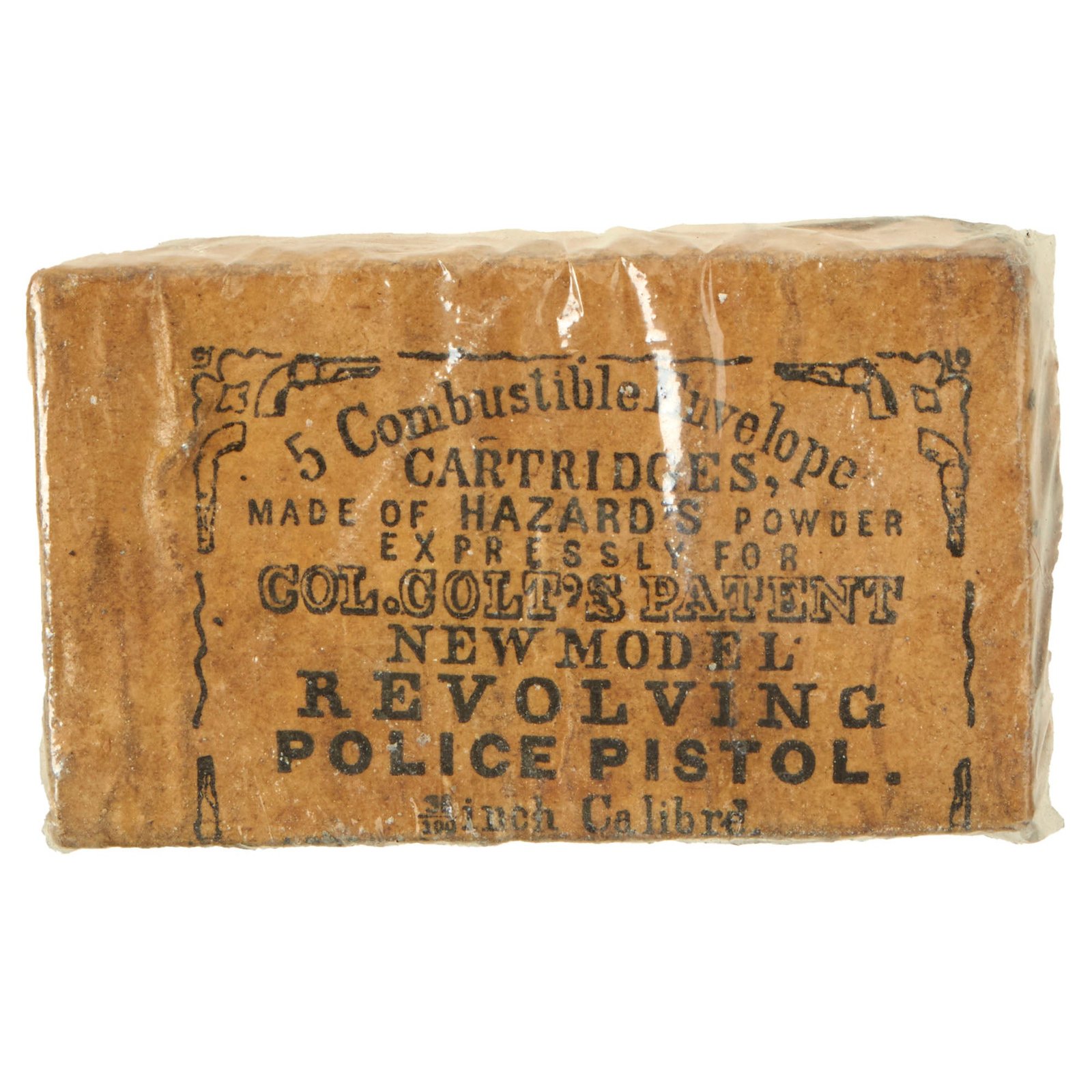 Buy Original U.S. Civil War Pack of (5) “Hazard’s” Colt’s Patent New Model Revolving Police Pistol Cartridges in Box | Original Firearms Antique For Sale