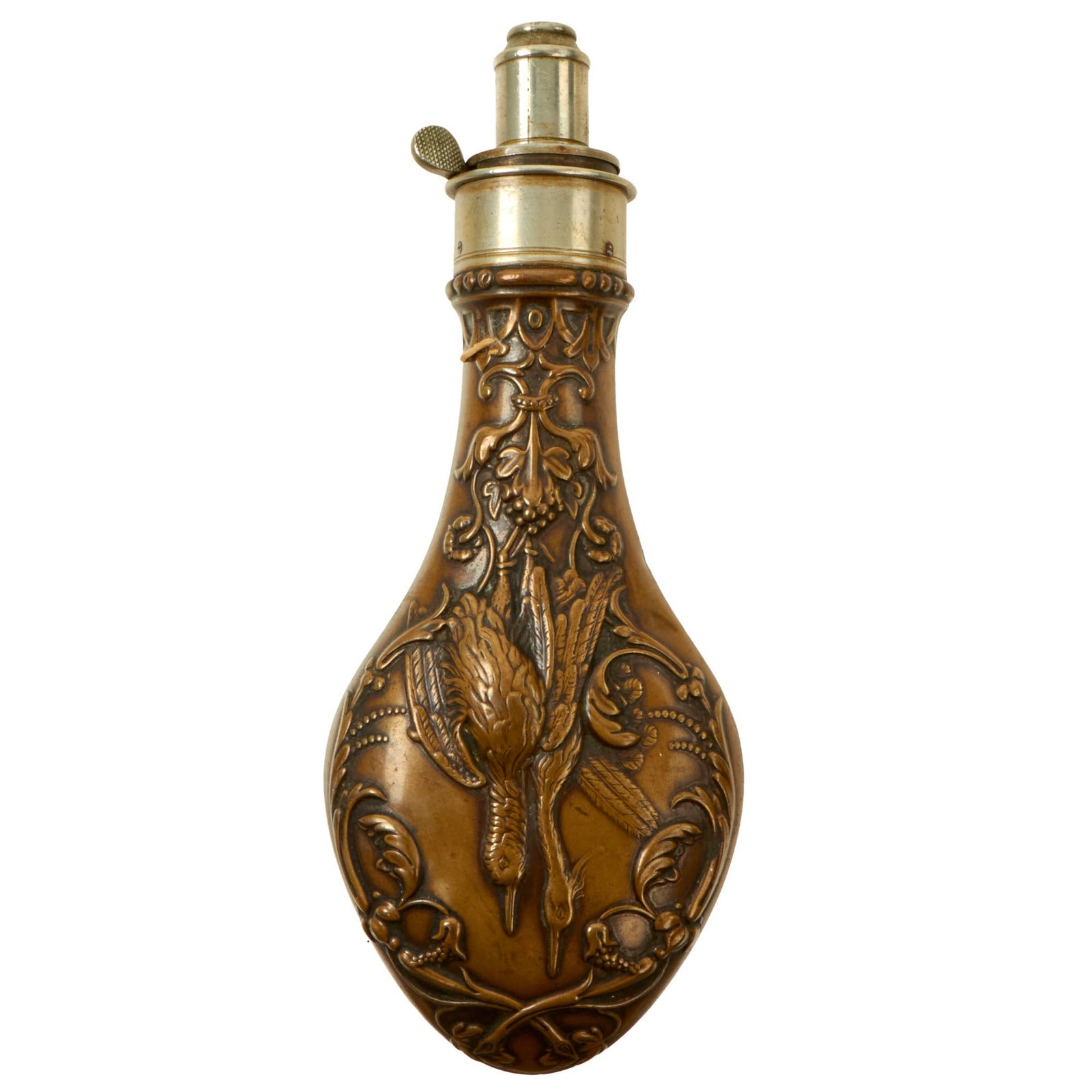 Buy Original U.S. Mexican-American War Era “Foul Game” Powder Flask by G. & J.W. Hawksley-Sheffield with Broken Spring | Original Firearms Antique For Sale