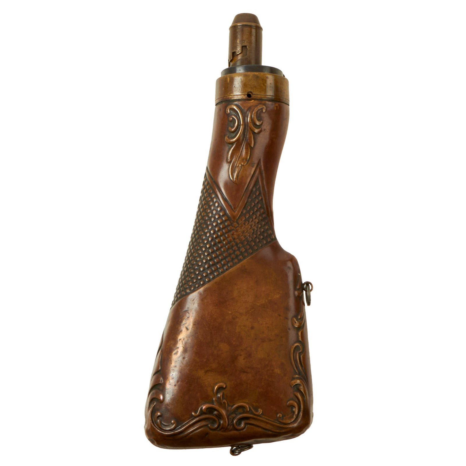 Buy Original U.S. Civil War Scarce Rifle Buttstock-Shaped Powder Flask by Frary, Benham & Co. | Original Firearms Antique For Sale