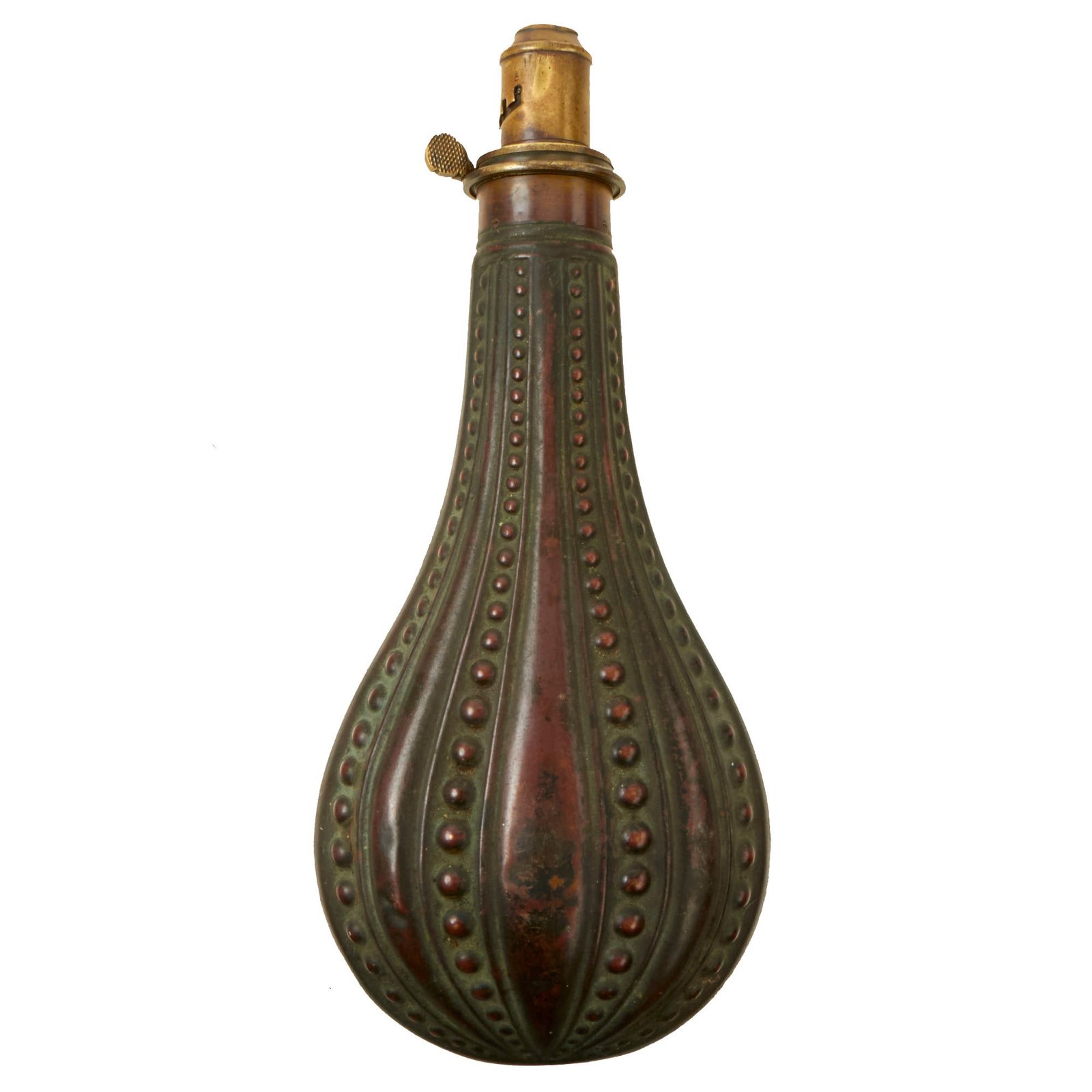 Buy Original British U.S. Civil War Era 1850s Large Dixon Sheffield Brass Powder Flask - Broken Spring | Original Firearms Antique For Sale