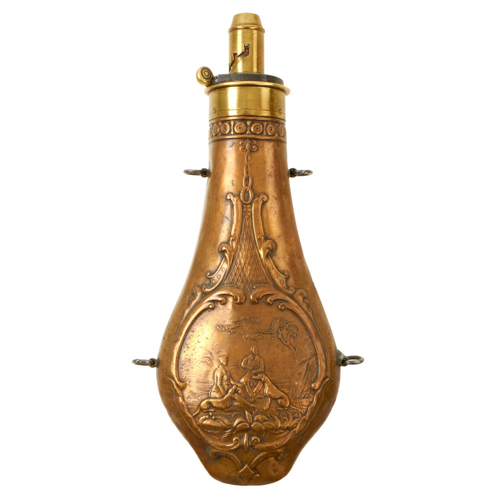 Buy Original U.S. Mexican-American War Era “Two Hunters” Powder Flask by G. & J.W. Hawksley-Sheffield | Original Firearms Antique For Sale