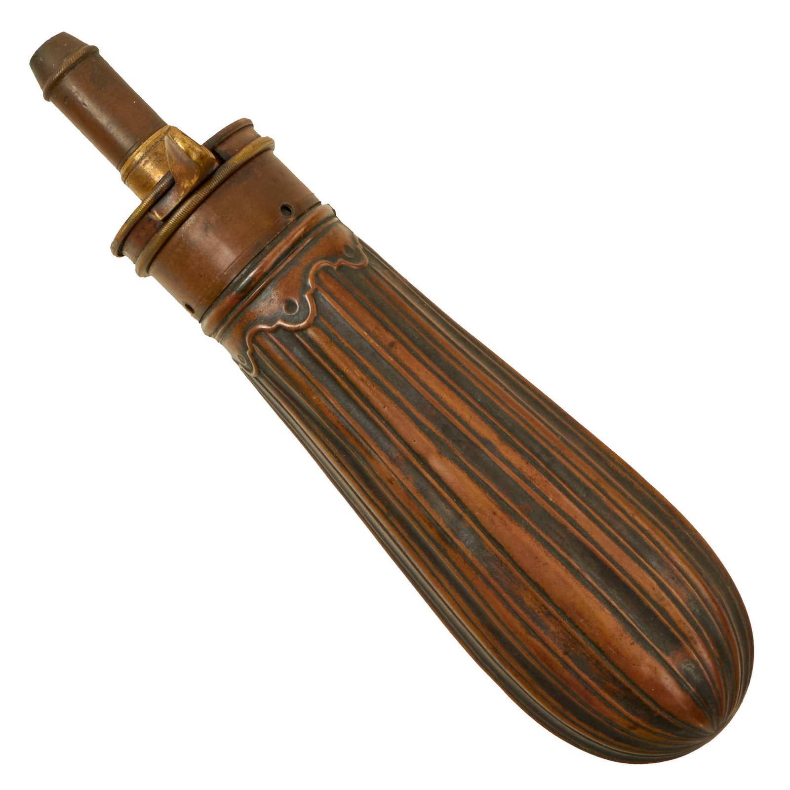 Buy Original U.S. Civil War Era American Flask & Cap Company Fluted Brass Powder Flask | Original Firearms Antique For Sale