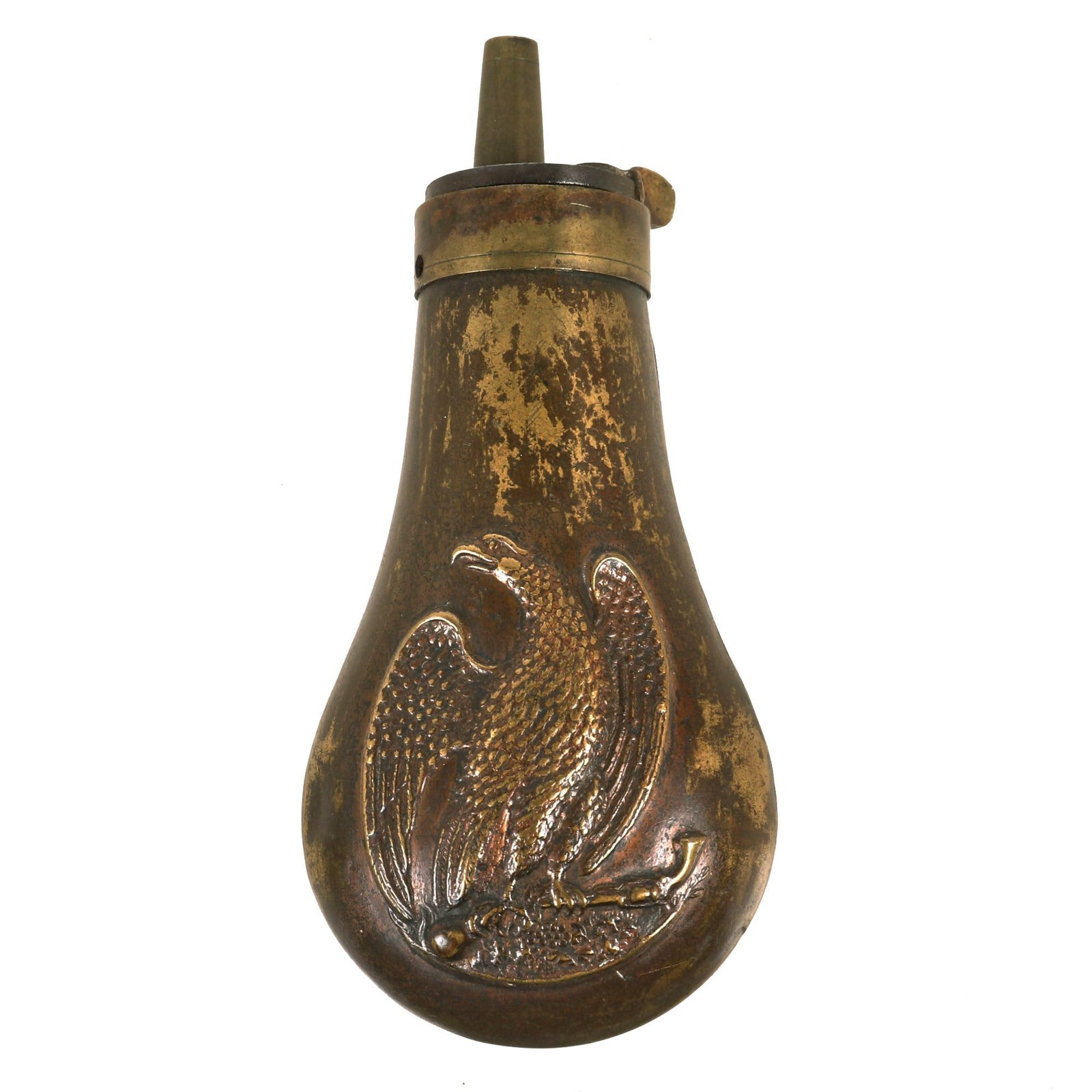 Buy Original U.S. Civil War Brass Small Federal Eagle Pocket Revolver Powder Flask | Original Firearms Antique For Sale