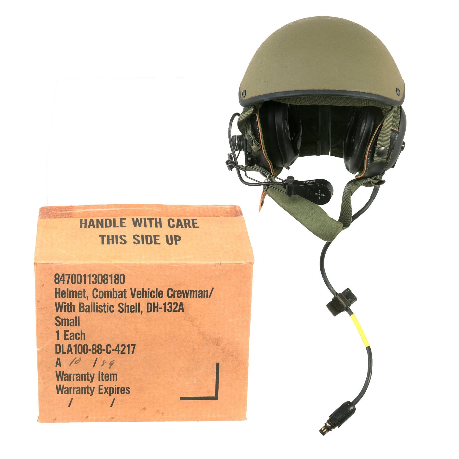 Buy Original U.S. Desert Storm Era CVC DH-132A Tanker Helmet by Gentex in Original Box Size Small - 1989 Dated | Original Firearms Antique For Sale
