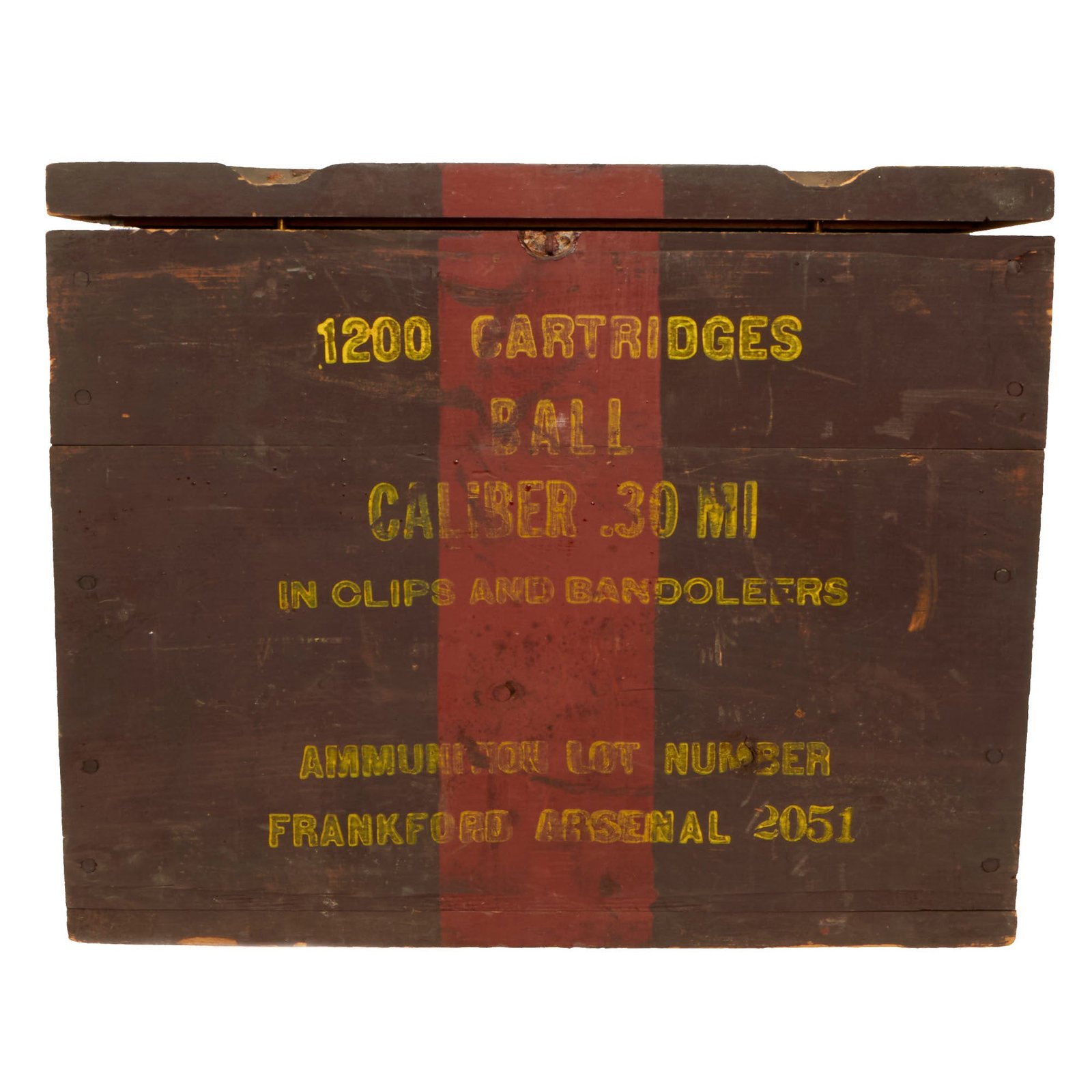 Buy Original U.S. WWII Caliber .30 M1 Frankford Arsenal 1200 Cartridge Wooden Ammunition Crate with 3 Matching Bandoliers | Original Firearms Antique For Sale