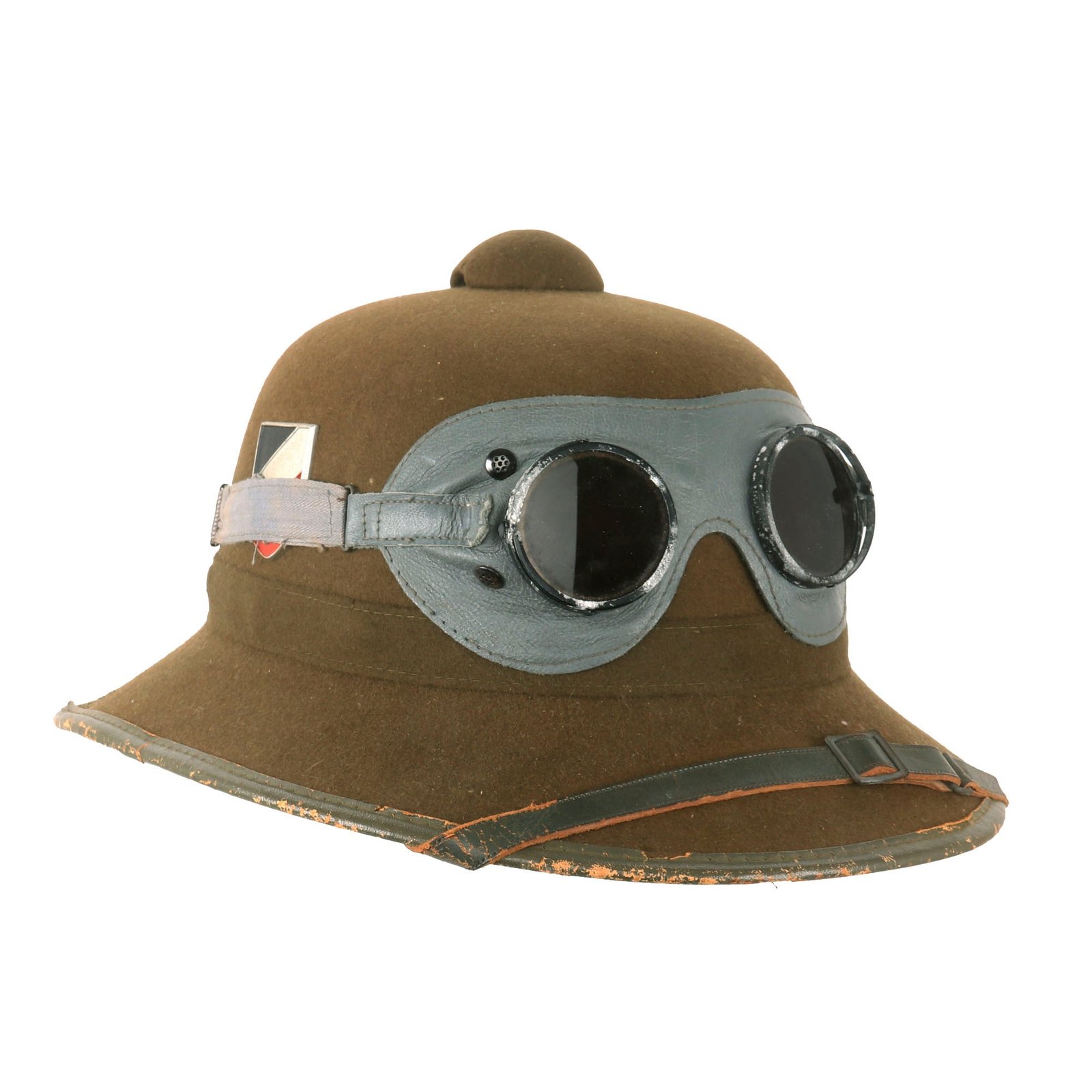 Buy Original German WWII 2nd Model 1942 dated Afrikakorps DAK Sun Helmet by J.H. Soffel with Badges and Ultrasin Goggles & Pouch - Size 56 | Original Firearms Antique For Sale
