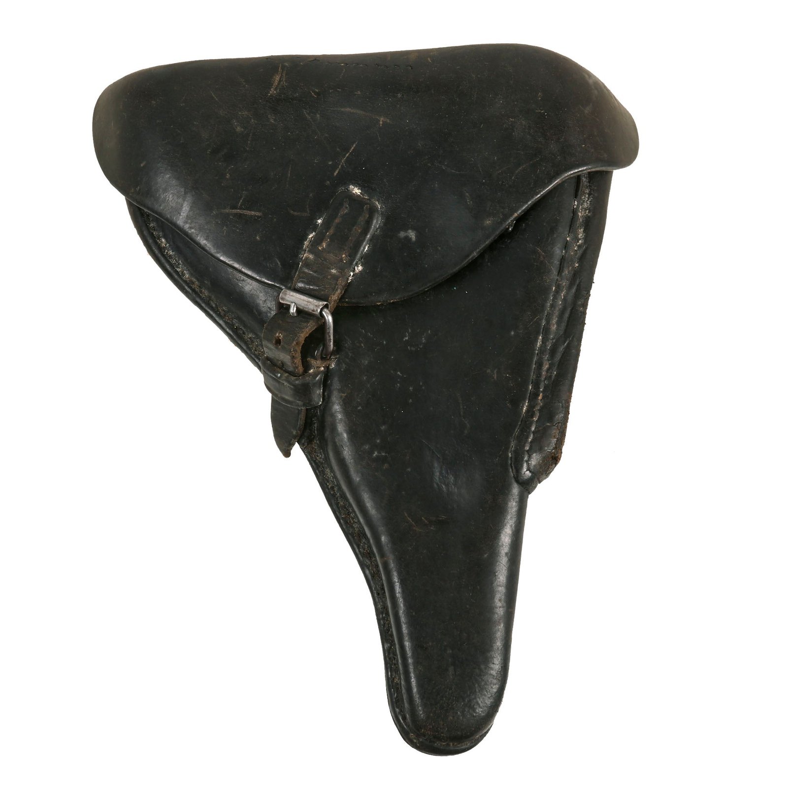 Buy Original German WWII P.08 Luger Pistol Black Leather Hardshell Holster by Auwärter und Bubeck of Stuttgart | Original Firearms Antique For Sale