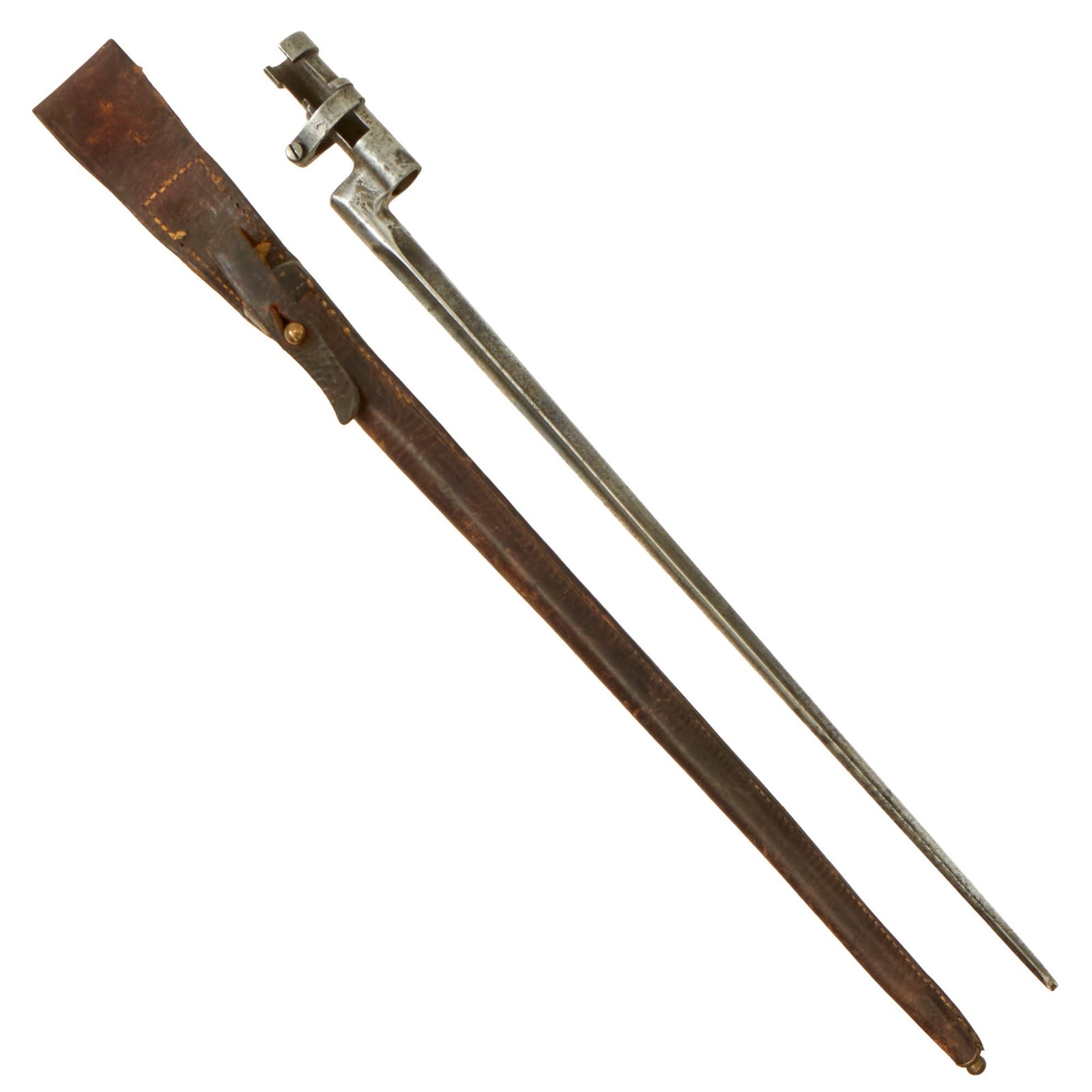 Buy Original Imperial Russian M1891 Mosin-Nagant Socket Bayonet with Lock Ring & Leather Scabbard | Original Firearms Antique For Sale