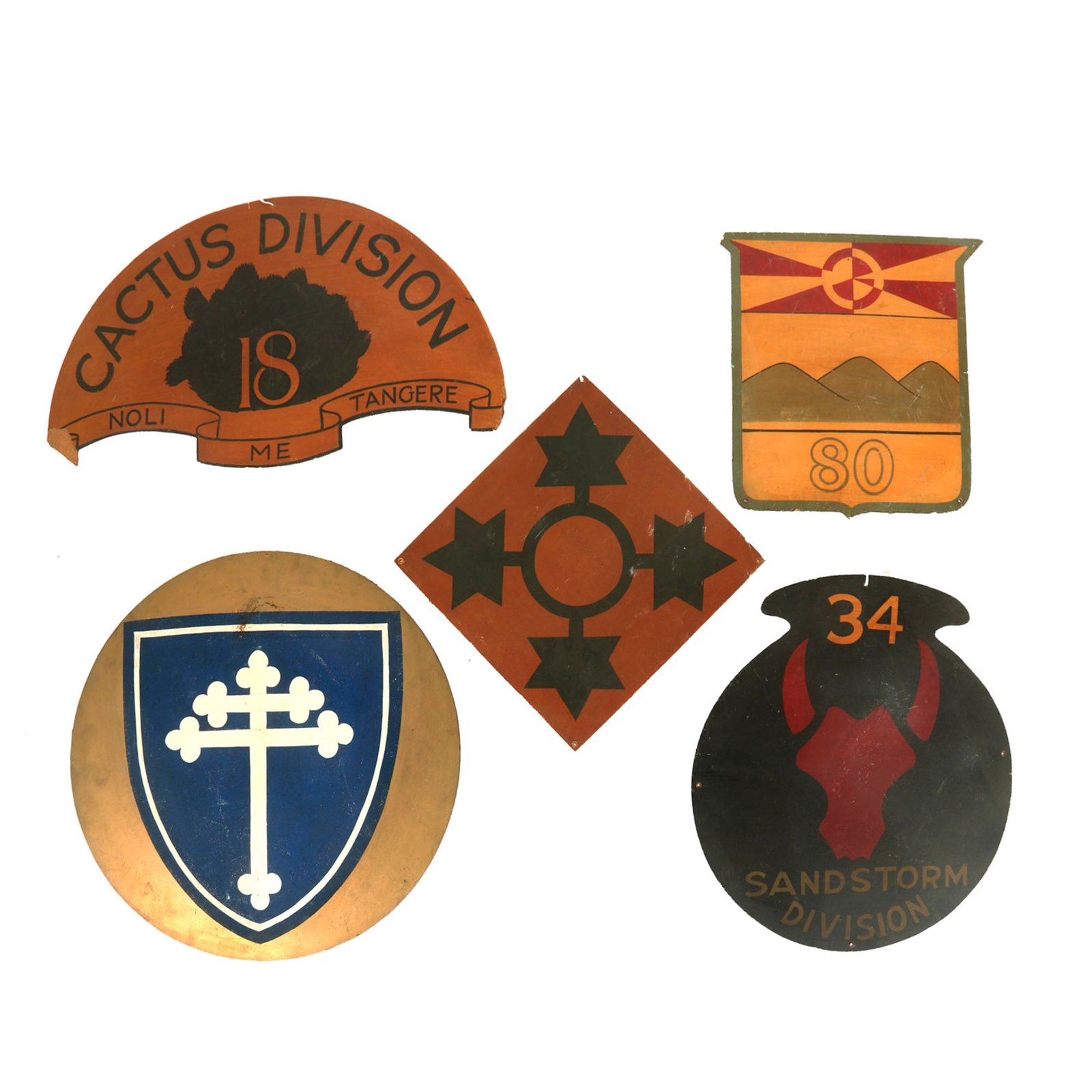Buy Original U.S. WWI Lot of 5 Large Divisional Painted Wall Insignia - 3rd Division & 26th Division | Original Firearms Antique For Sale
