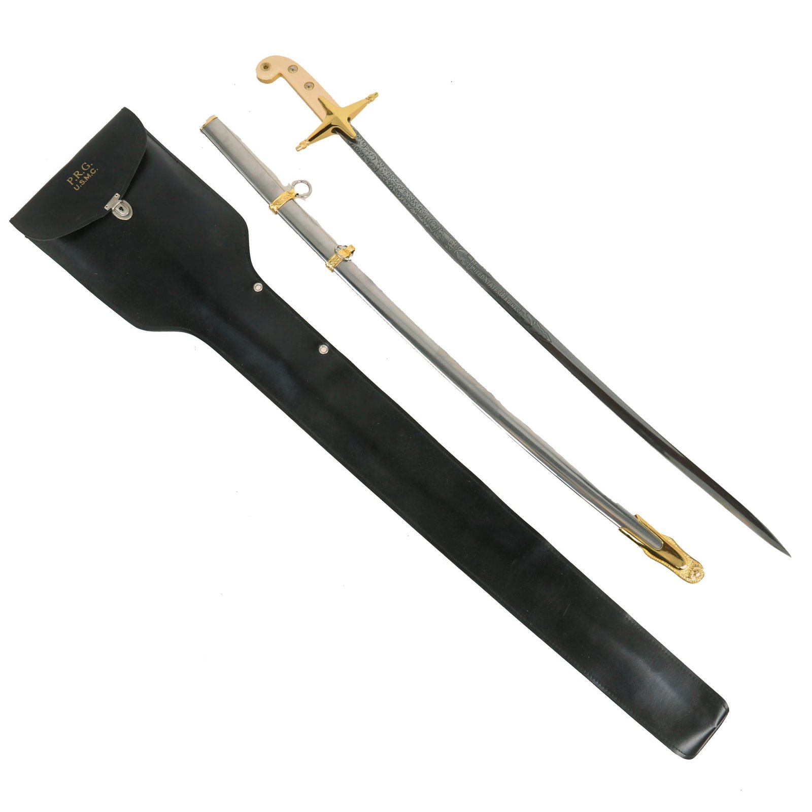Buy Original Vietnam War Era U.S. Marine Corps Officer's Mameluke Sword by Wolf-Brown with Scabbard & Case by N.S. Meyer | Original Firearms Antique For Sale