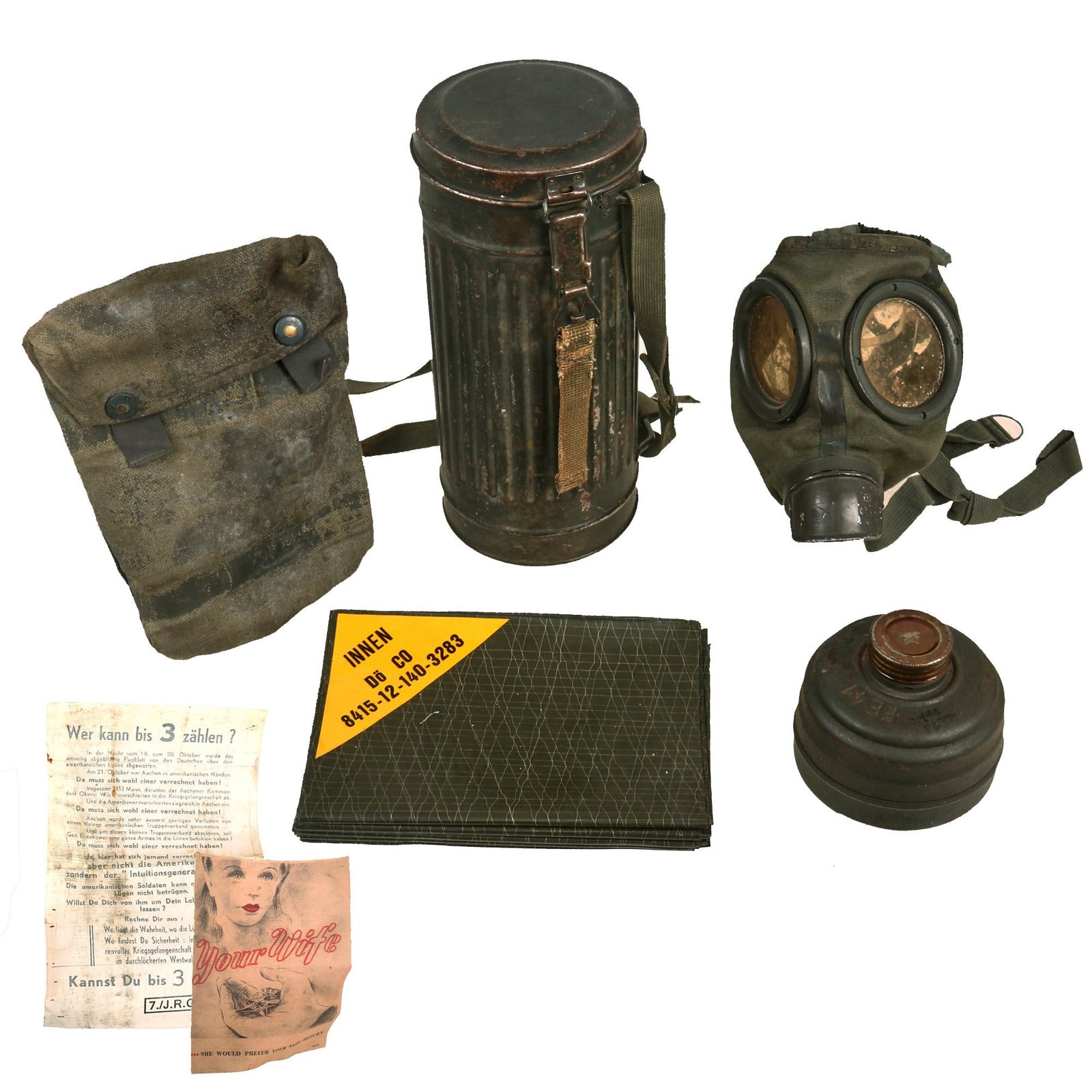 Buy Original German WWII M38 Gas Mask With FE 41 Filter and Canister with Scarce Gas Cape Bag | Original Firearms Antique For Sale