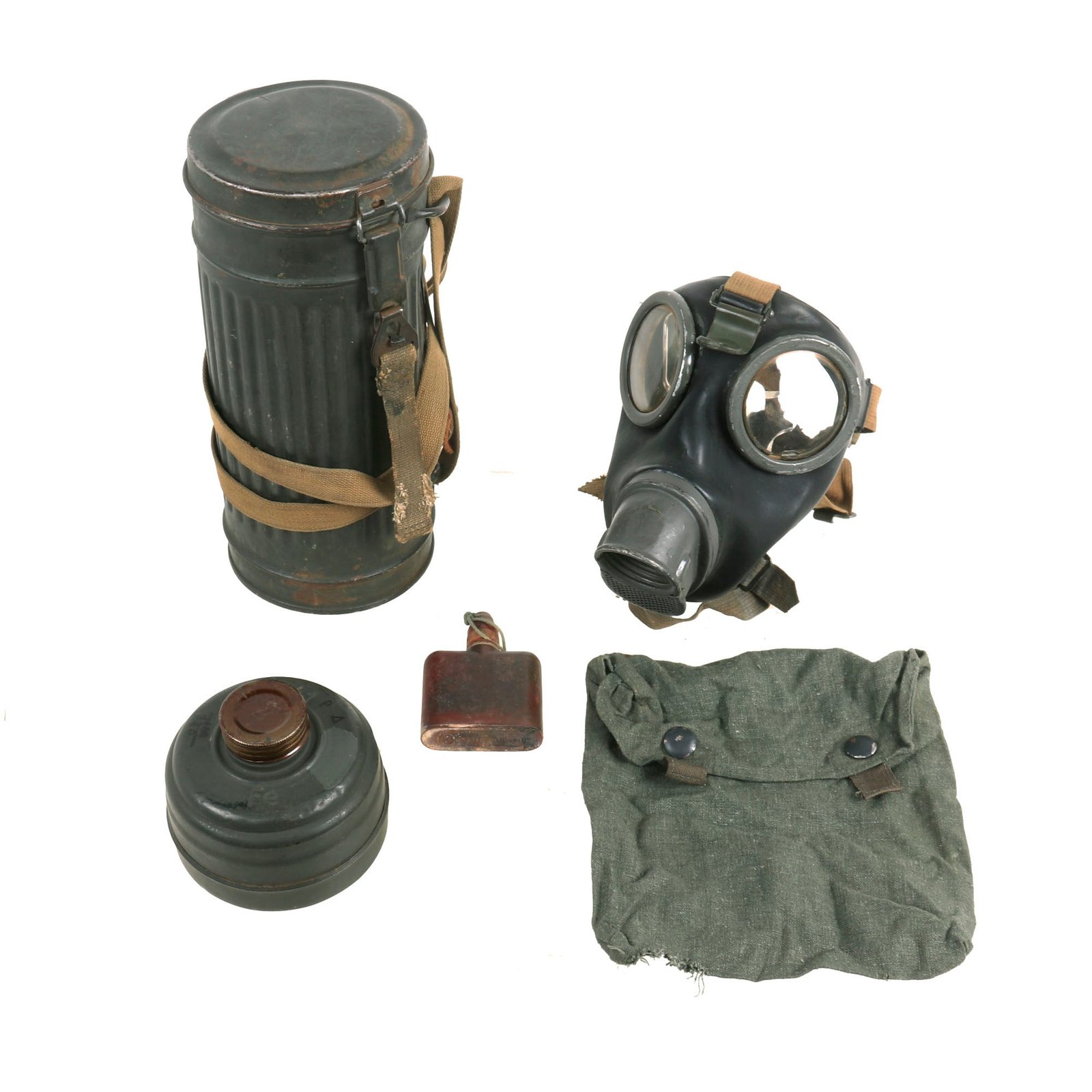 Buy Original German WWII M38 Gas Mask With FE 41 Filter and Canister with Gas Cape Bag - Dated 1942 & 1944 | Original Firearms Antique For Sale