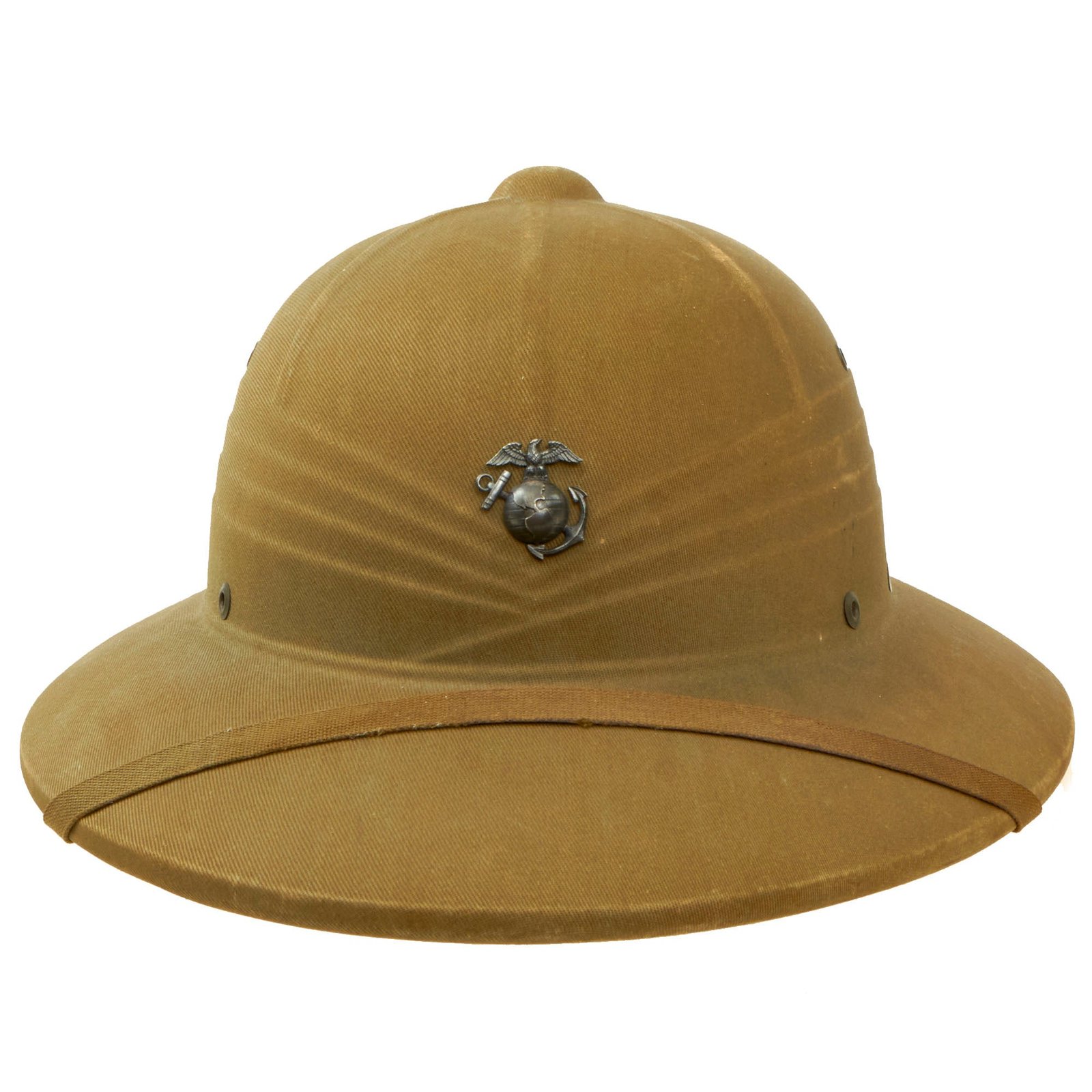 Buy Original U.S. WWII-Era US Marine Corps Issue M-1940 Pressed Fiber Sun Helmet with Original Chinstrap & EGA Device | Original Firearms Antique For Sale