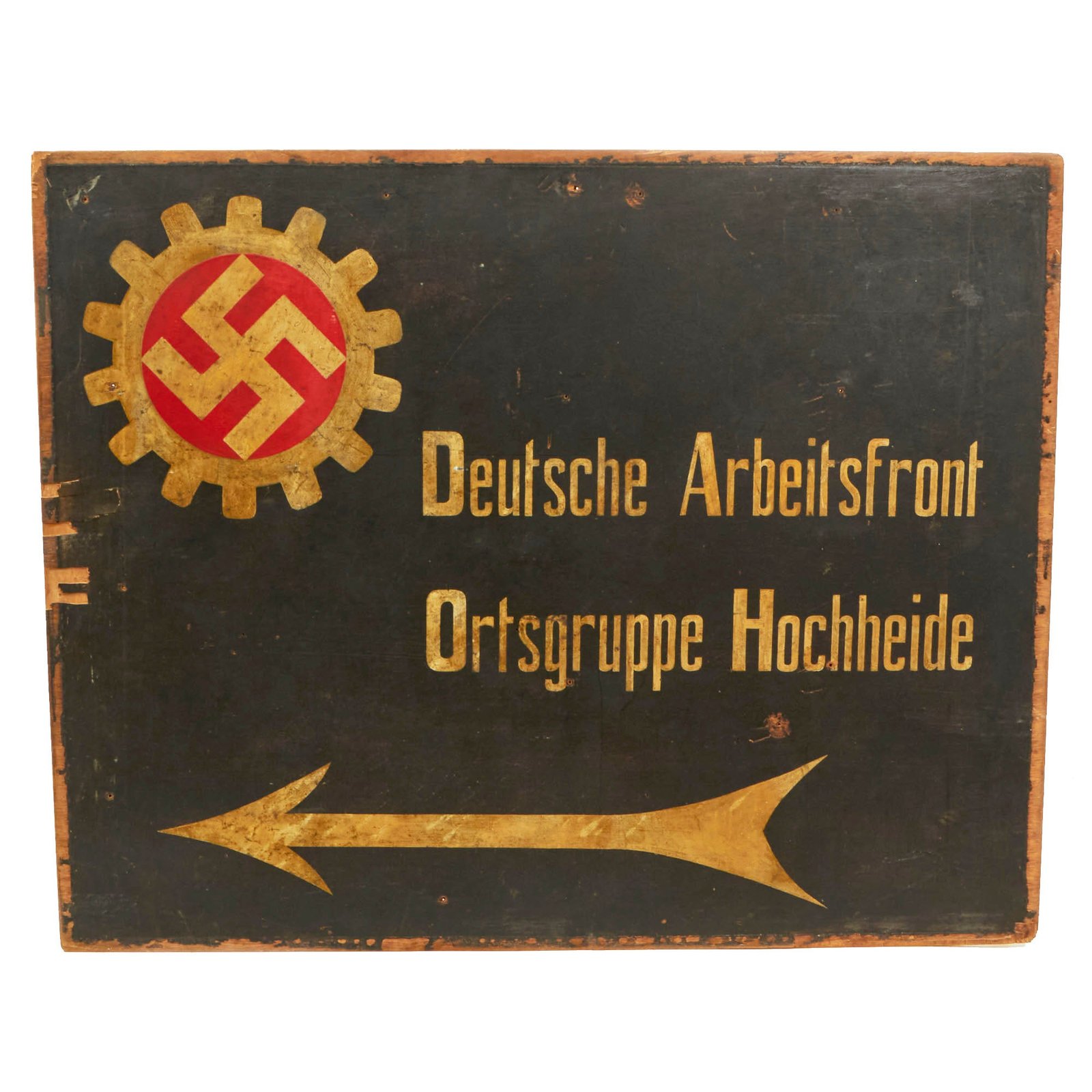 Buy Original German WWII DAF Labor Front Ortsgruppe Hochheide Hand Painted Plywood Sign - 38 ½” × 30 ¾” | Original Firearms Antique For Sale