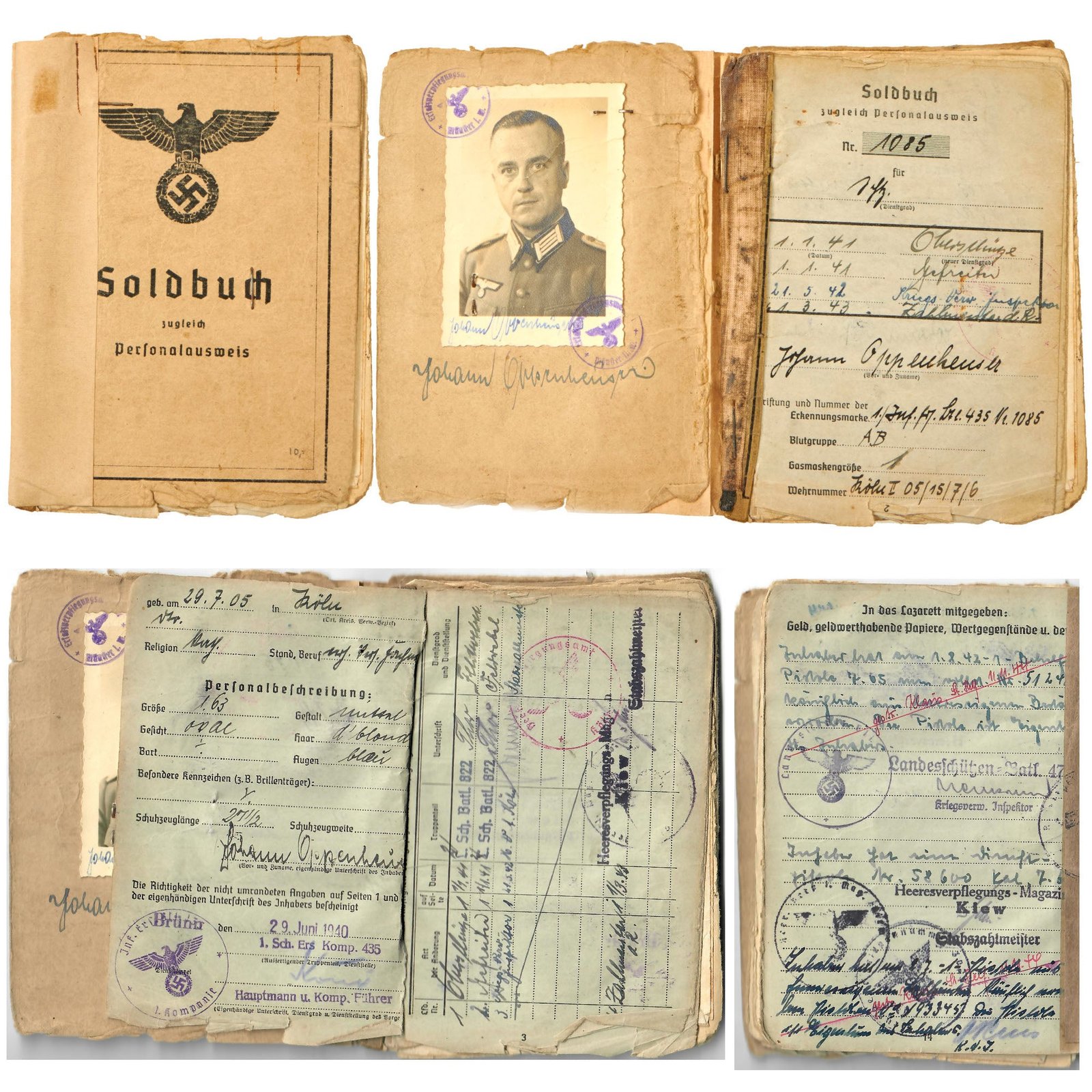 Buy Original German WWII Soldbuch Soldier Identity & Payment Book for Johann Oppenheuser 215th Infantry Regiment- 435th Infantry Division Officer | Original Firearms Antique For Sale