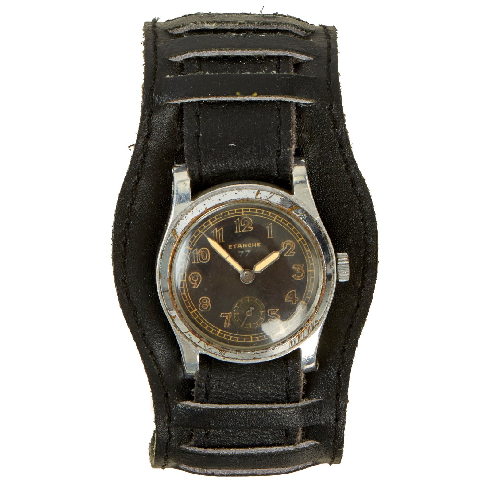 Buy Original German WWII Wehrmacht D-H Wrist Watch by Occupied-French Company Etanche - Fully Functional | Original Firearms Antique For Sale