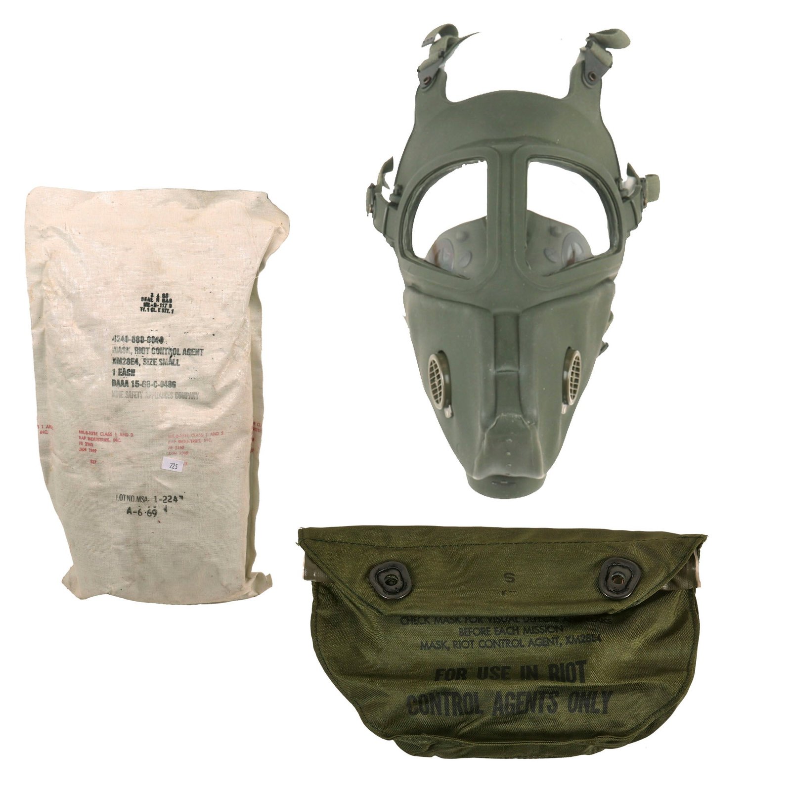 Buy Original U.S. Vietnam War Experimental XM28E4 Grasshopper Riot Control Agent Gas Mask Unissued in Original Packaging - Dated 1969 | Original Firearms Antique For Sale