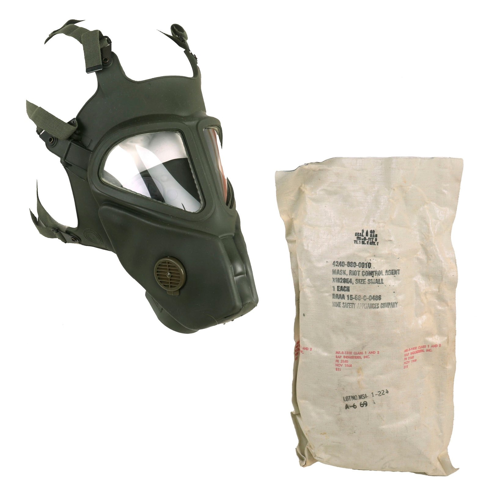 Buy Original U.S. Vietnam War Experimental XM28E4 Grasshopper Riot Control Agent Gas Mask Unissued in Original Packaging - Dated 1969 | Original Firearms Antique For Sale